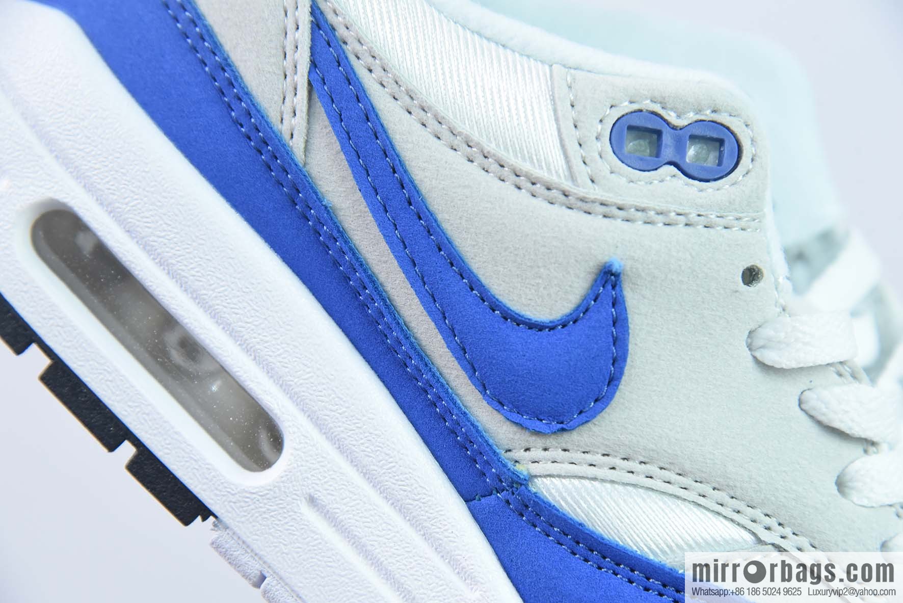 Nike Air Max 1 PRM Corporate Version Vintage Casual Running Shoes, White and Blue, Item Number: 908375 102