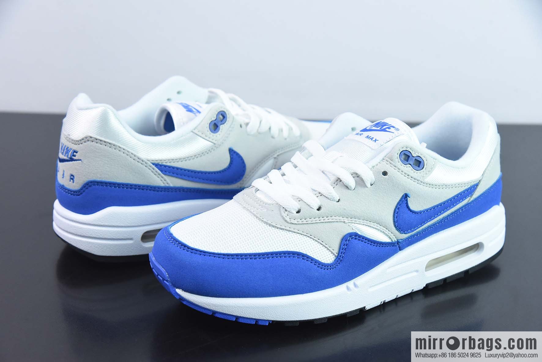 Nike Air Max 1 PRM Corporate Version Vintage Casual Running Shoes, White and Blue, Item Number: 908375 102