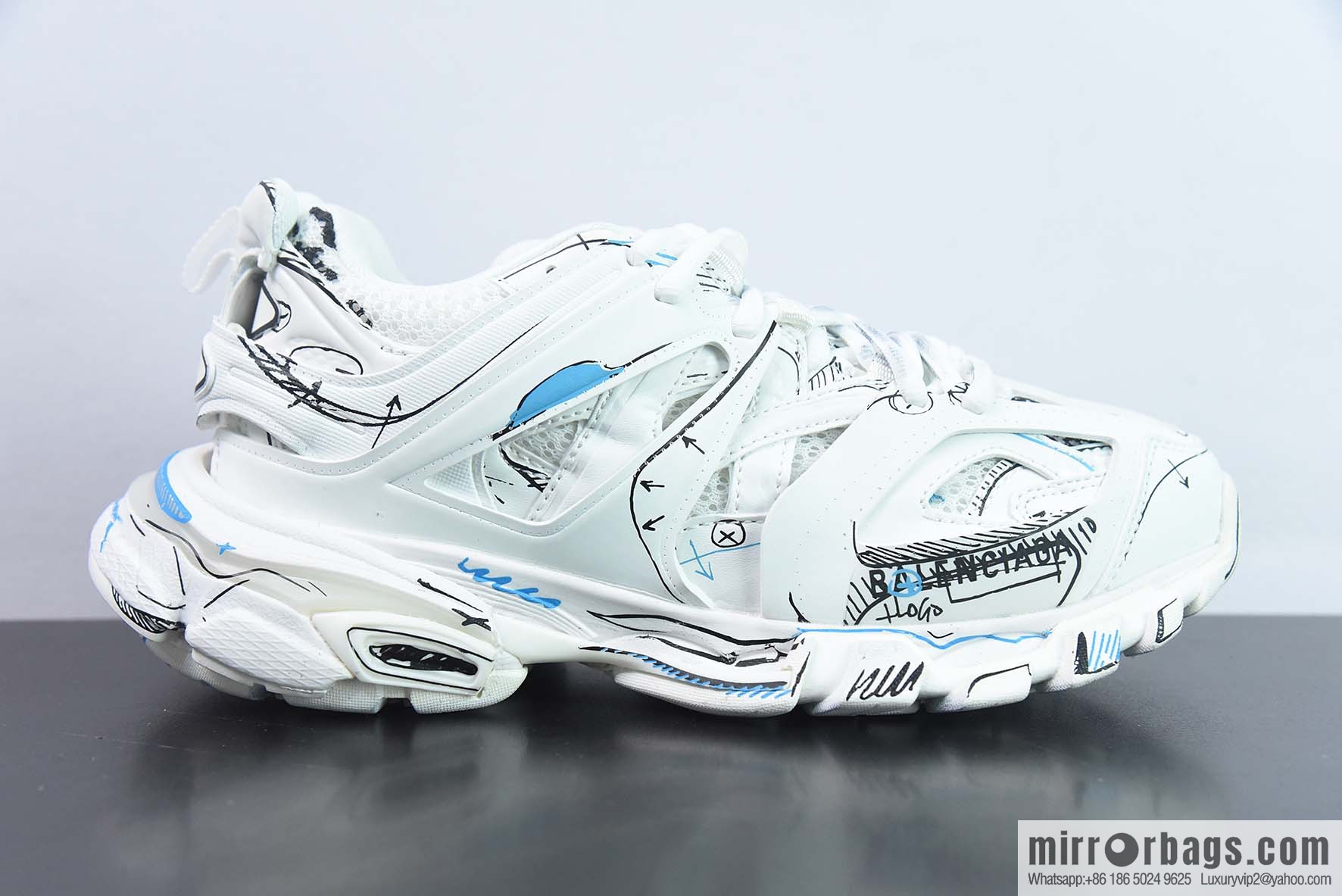 Balenciaga Balenciaga 3.0 low-top dad shoes, white, black and blue, item number: 542023 W3SRA 9014