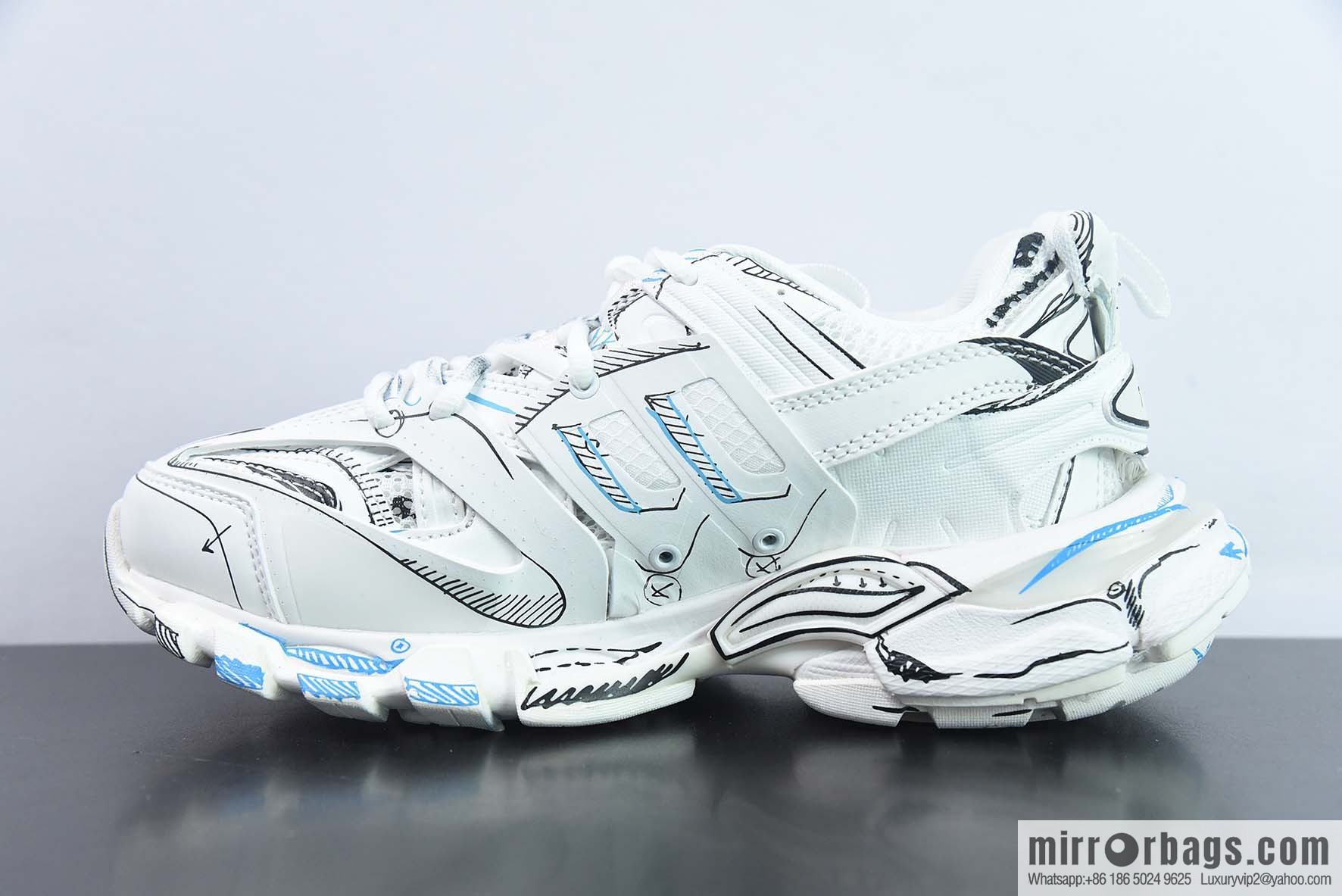 Balenciaga Balenciaga 3.0 low-top dad shoes, white, black and blue, item number: 542023 W3SRA 9014
