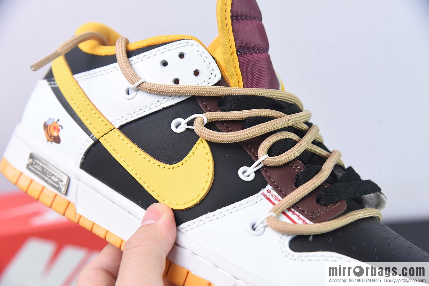 NIKE SB Dunk Low custom white, black and yellow straps deconstruction low-top sneakers
