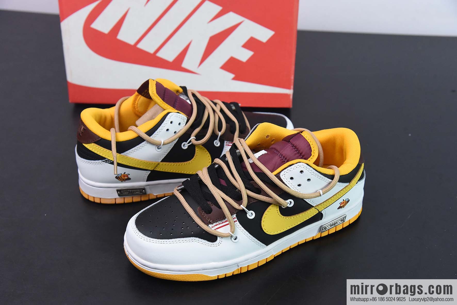 NIKE SB Dunk Low custom white, black and yellow straps deconstruction low-top sneakers