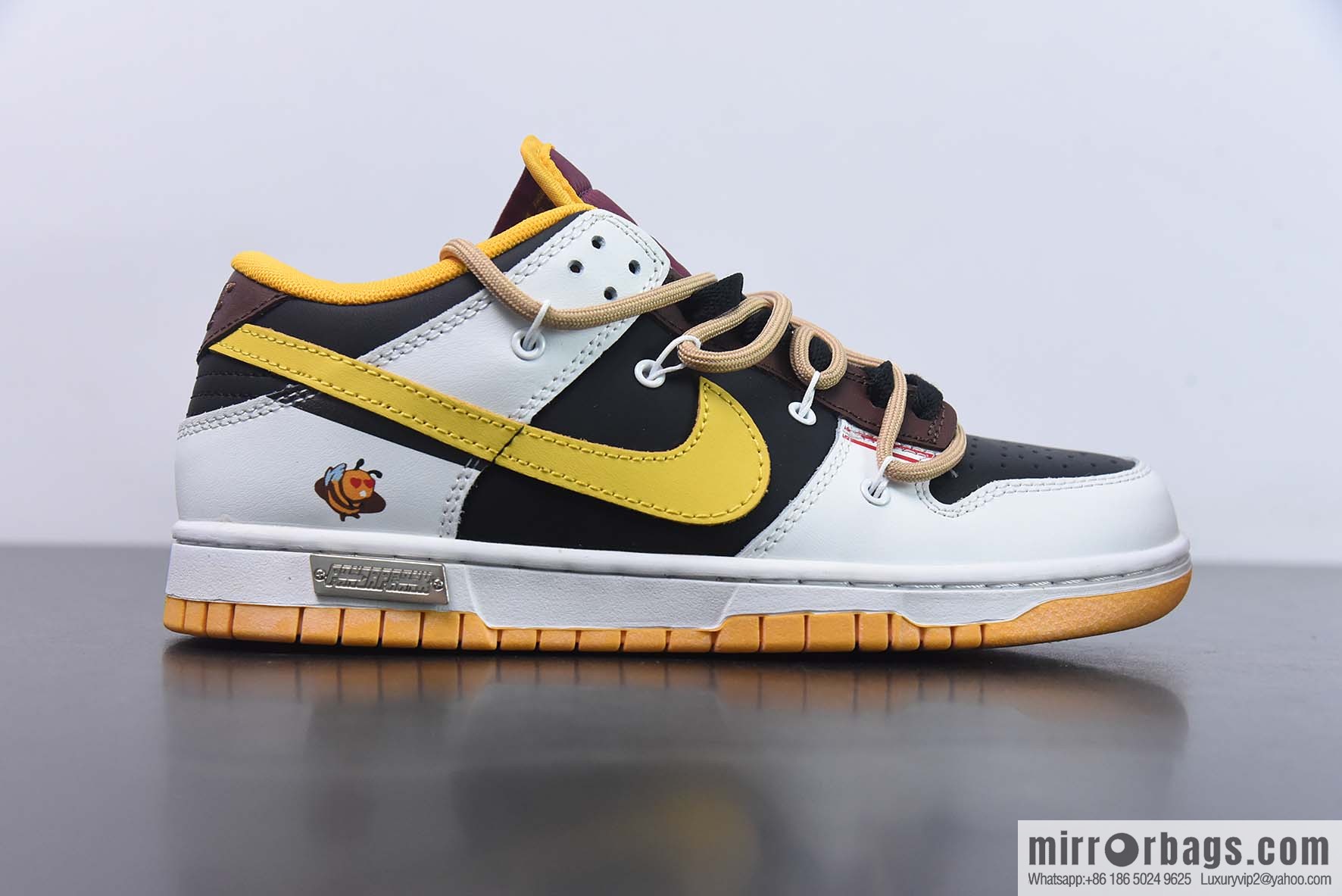 NIKE SB Dunk Low custom white, black and yellow straps deconstruction low-top sneakers