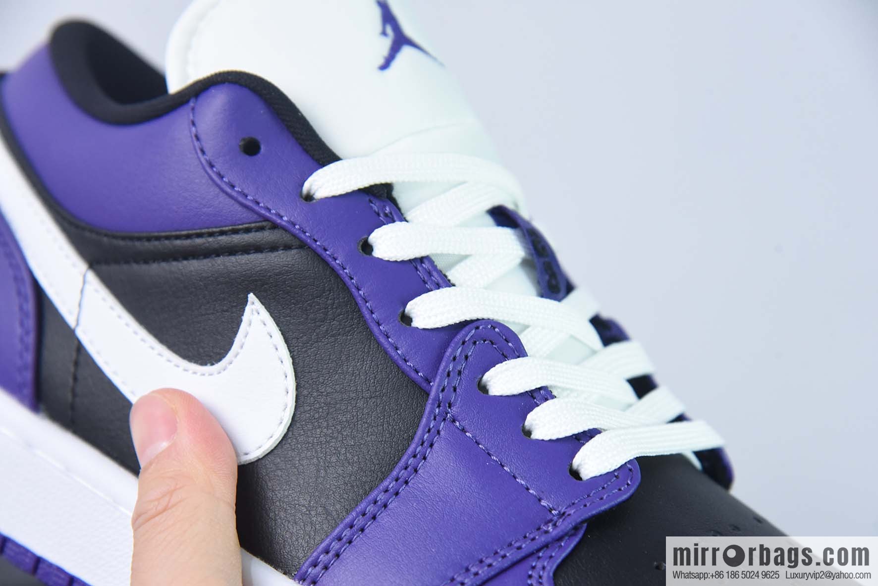 Air Jordan AJ1 Low Top, White Hook, Black Purple Toes, Item No. 553558-501