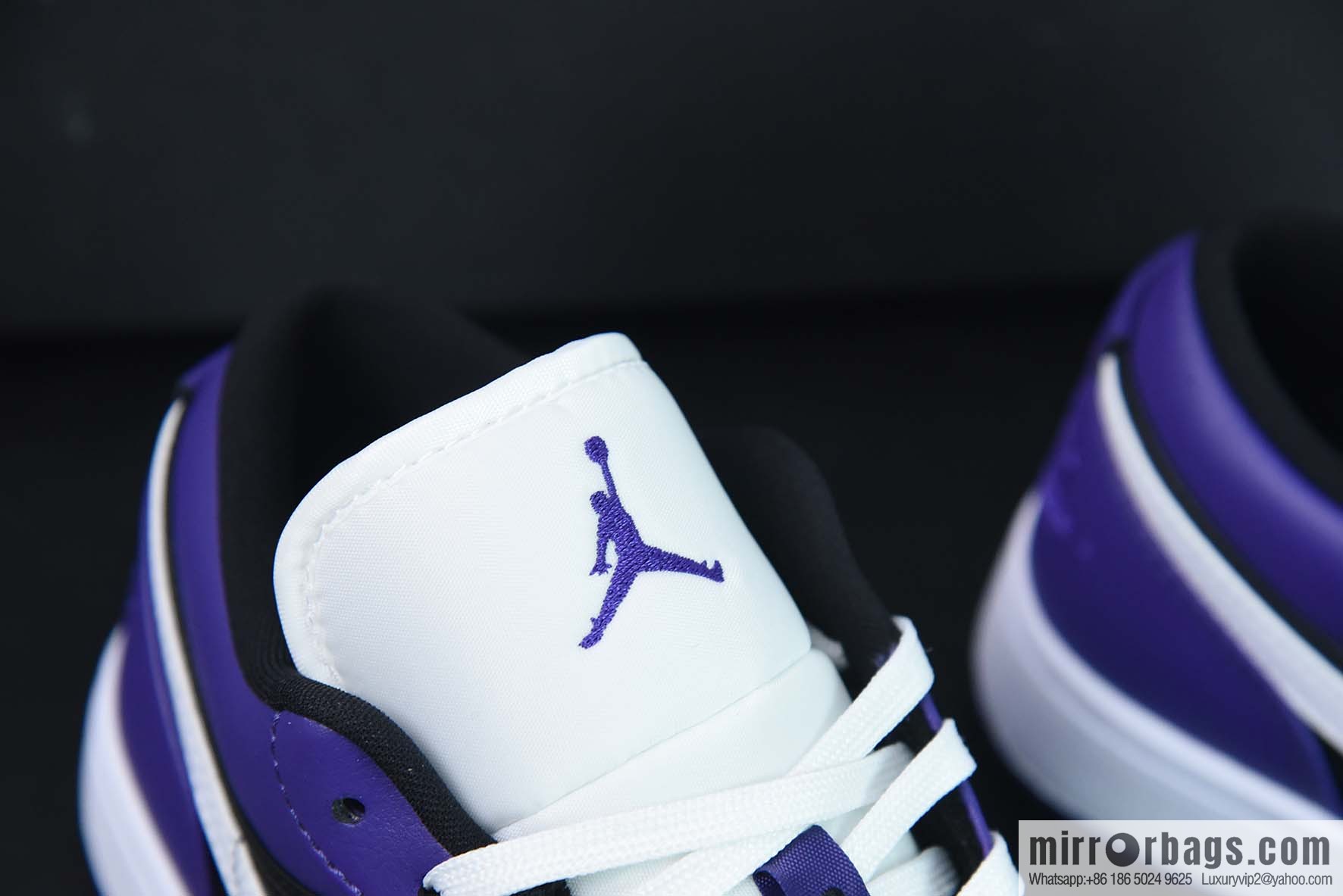 Air Jordan AJ1 Low Top, White Hook, Black Purple Toes, Item No. 553558-501