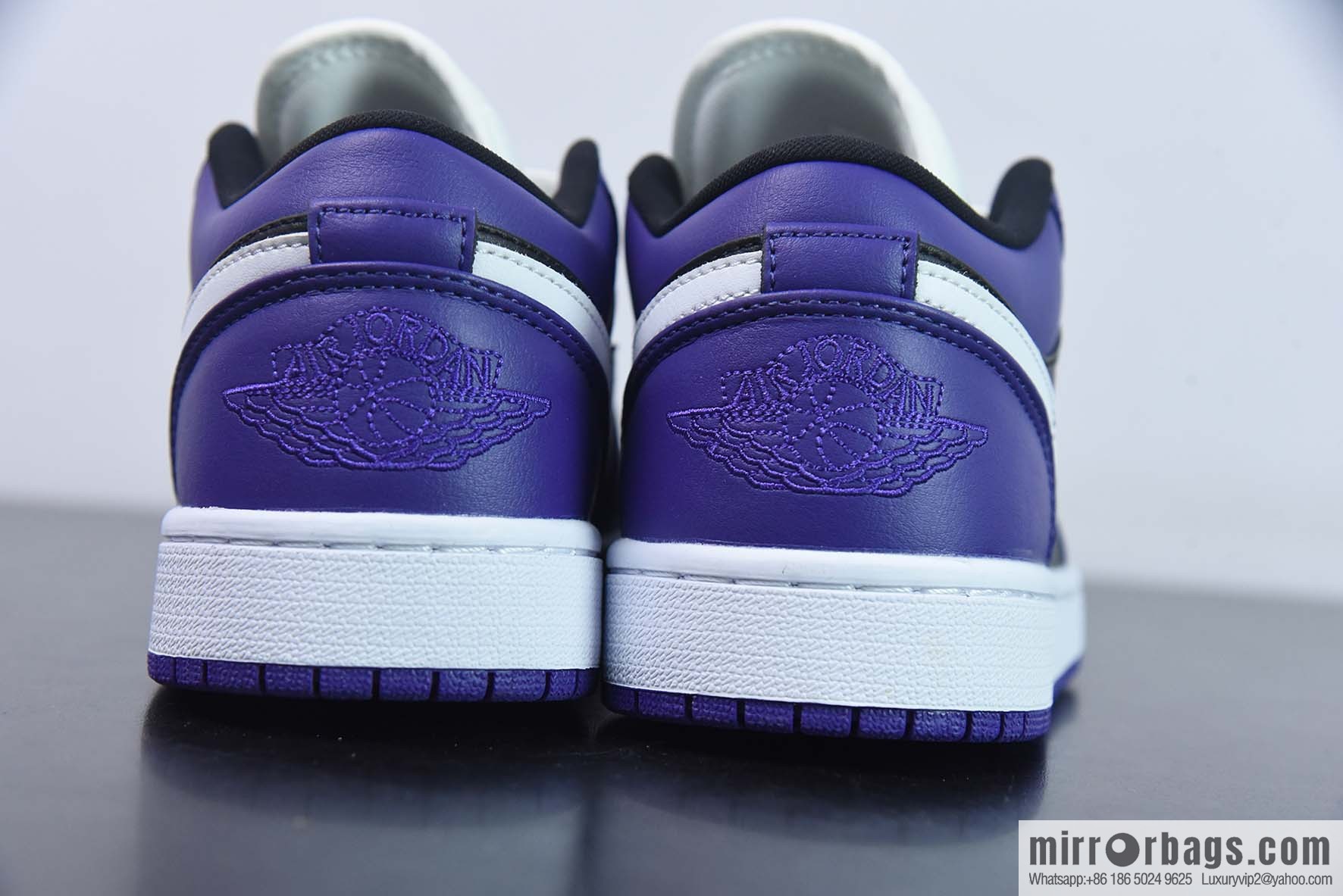 Air Jordan AJ1 Low Top, White Hook, Black Purple Toes, Item No. 553558-501