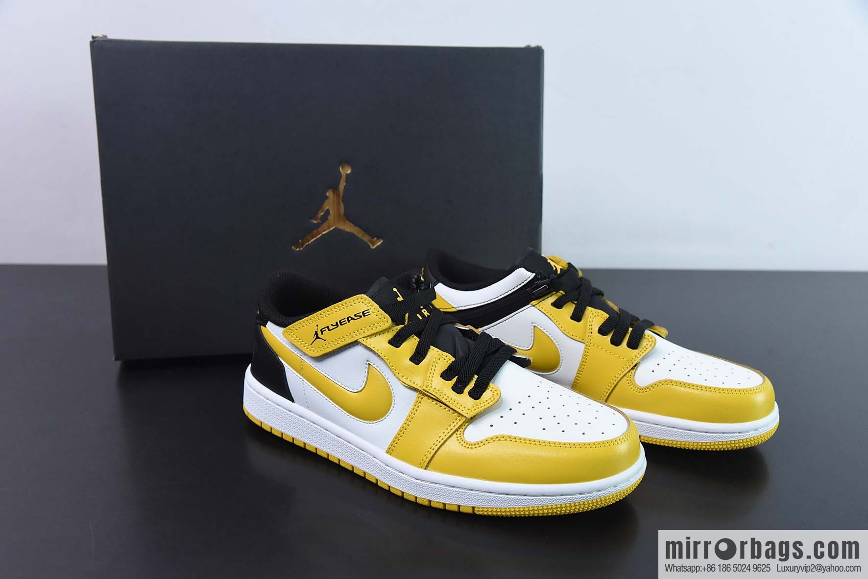 Air Jordan 1 Low AJ1 Jordan 1st generation low-top basketball shoes/white and yellow, black tail, college gold velcro zipper Item number: DM1206-107