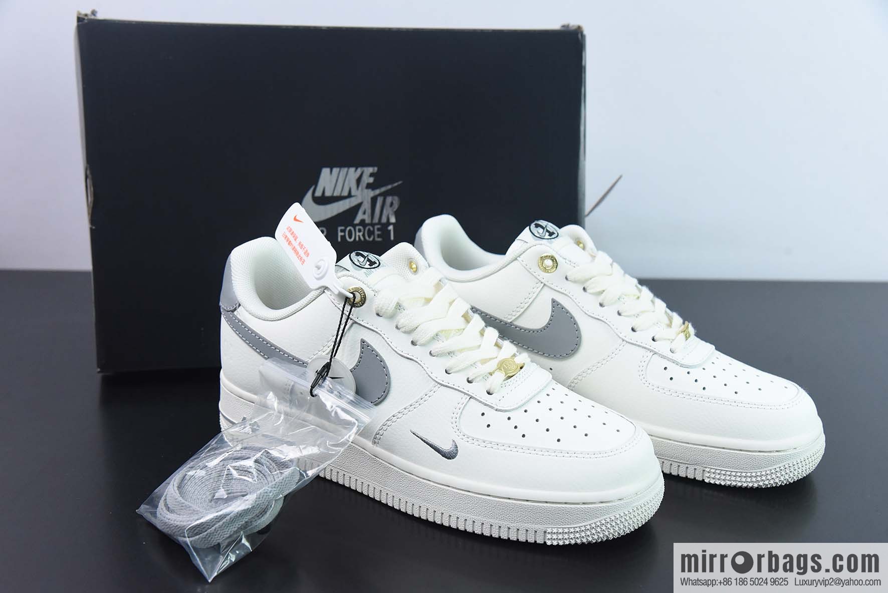 Nike Air Force 1 AF1 Air Force One/Low Help, White Grey Embroidery 40th Anniversary Edition Item No. DQ7658-106