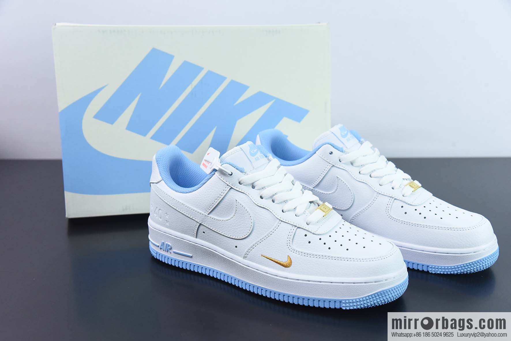 Nike Air Force 1 AF1 Air Force One/Low Top, White and Blue Embroidery 40th Anniversary Edition, Item Number: DD1225-003