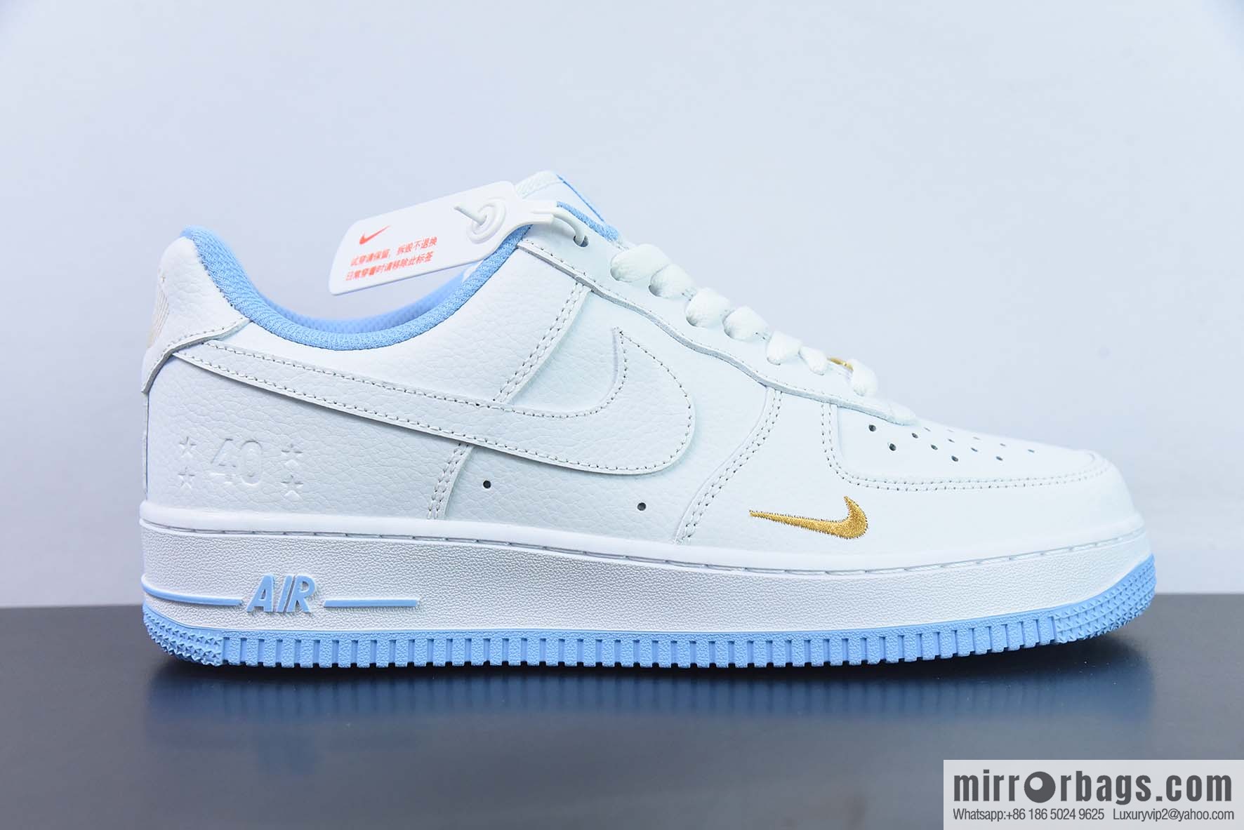 Nike Air Force 1 AF1 Air Force One/Low Top, White and Blue Embroidery 40th Anniversary Edition, Item Number: DD1225-003