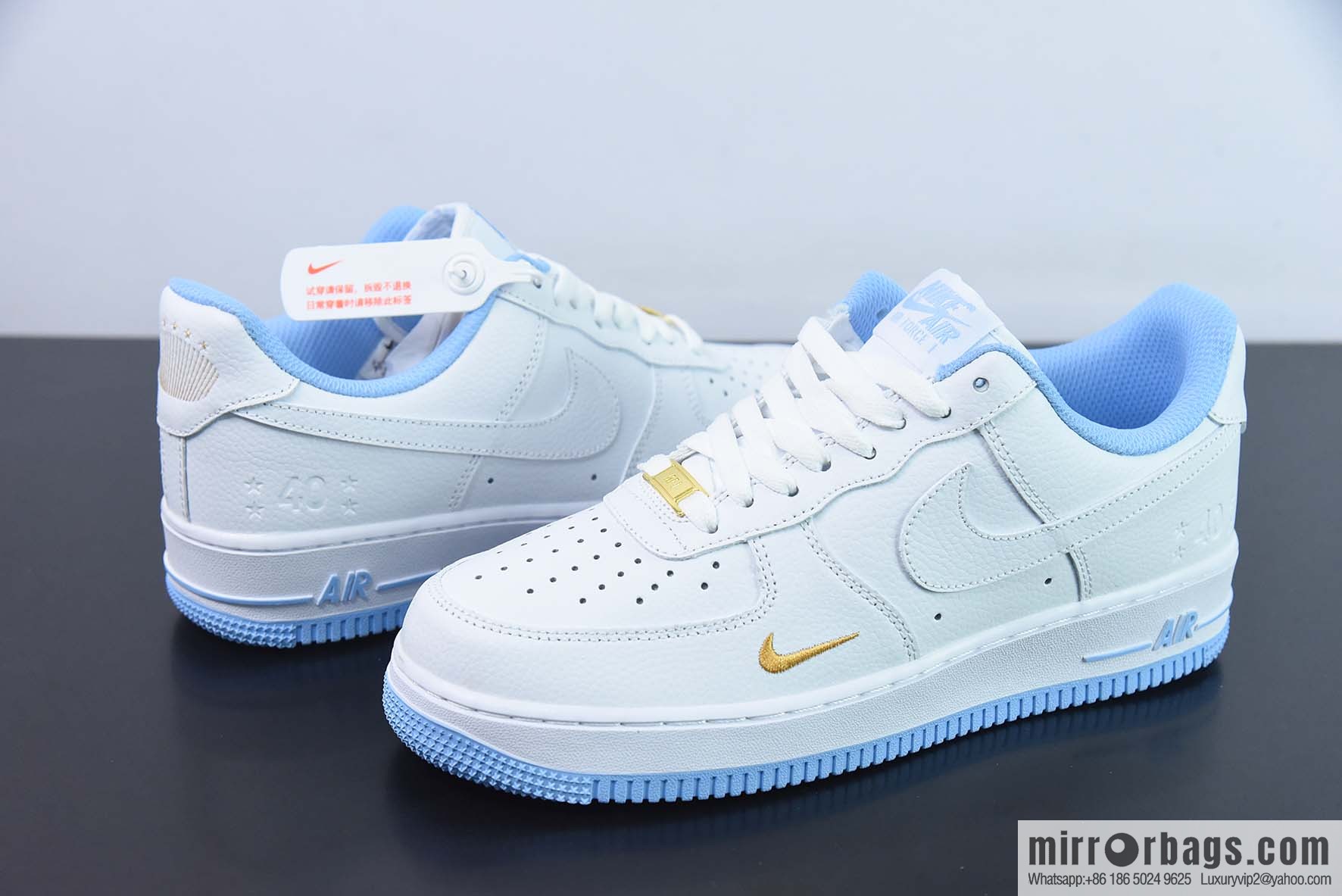 Nike Air Force 1 AF1 Air Force One/Low Top, White and Blue Embroidery 40th Anniversary Edition, Item Number: DD1225-003