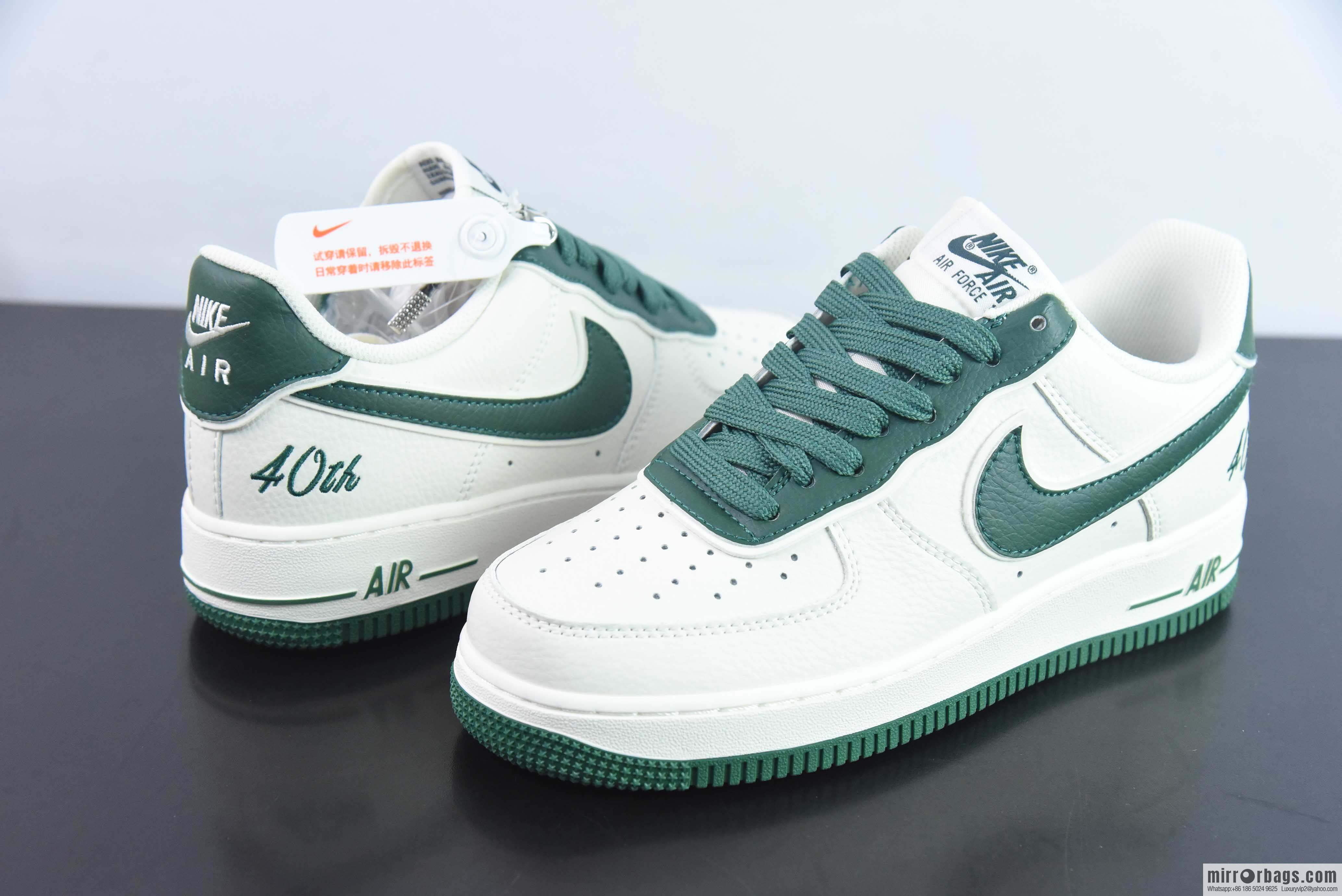 Nike Air Force 1 AF1 Air Force One/Low Top, White and Green 40th Anniversary Edition, Item Number: JF1983-558
