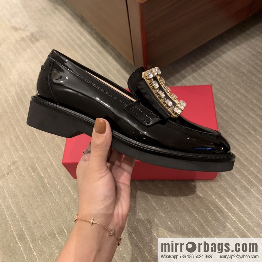 Roger Vivieri high-end water-plated RV buckle women's leather shoes