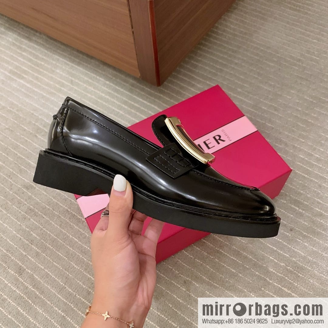 Roger Vivieri high-end water-plated RV buckle women's leather shoes