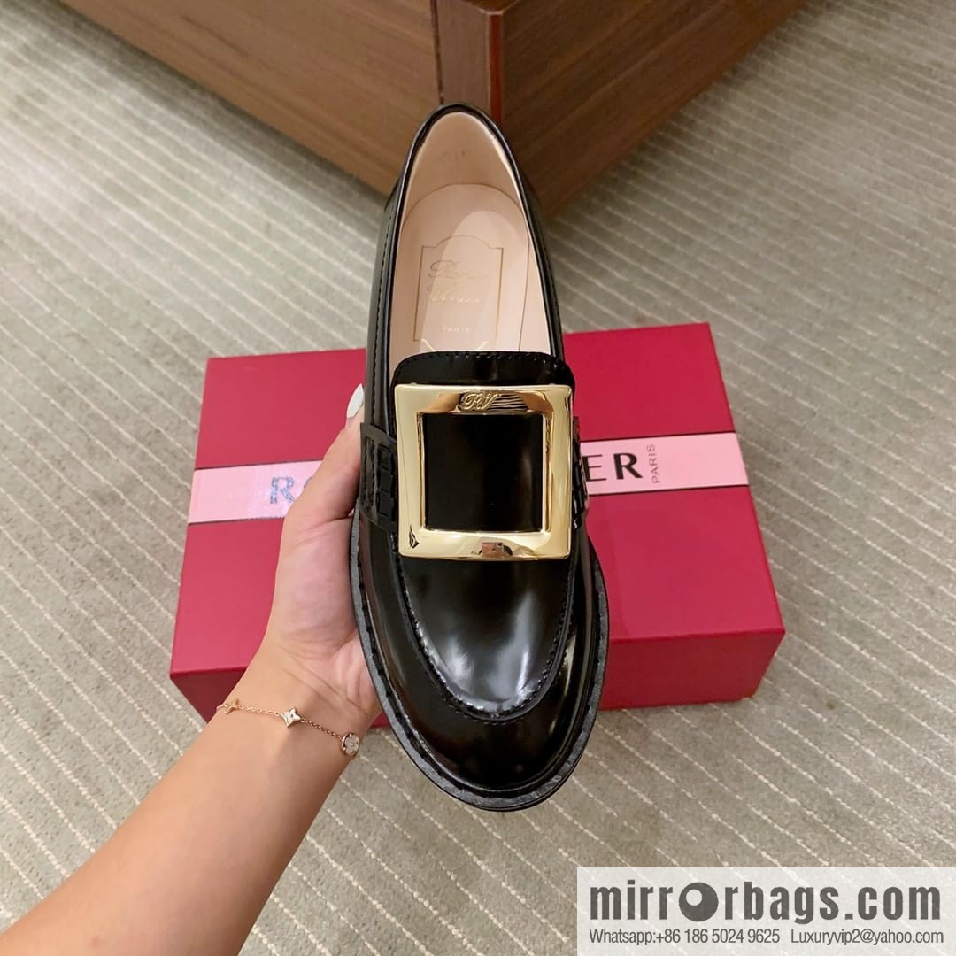 Roger Vivieri high-end water-plated RV buckle women's leather shoes