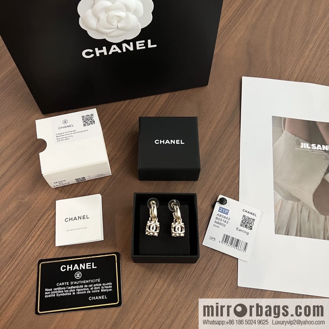 New CHANEL Chanel c2 double c square stud earrings