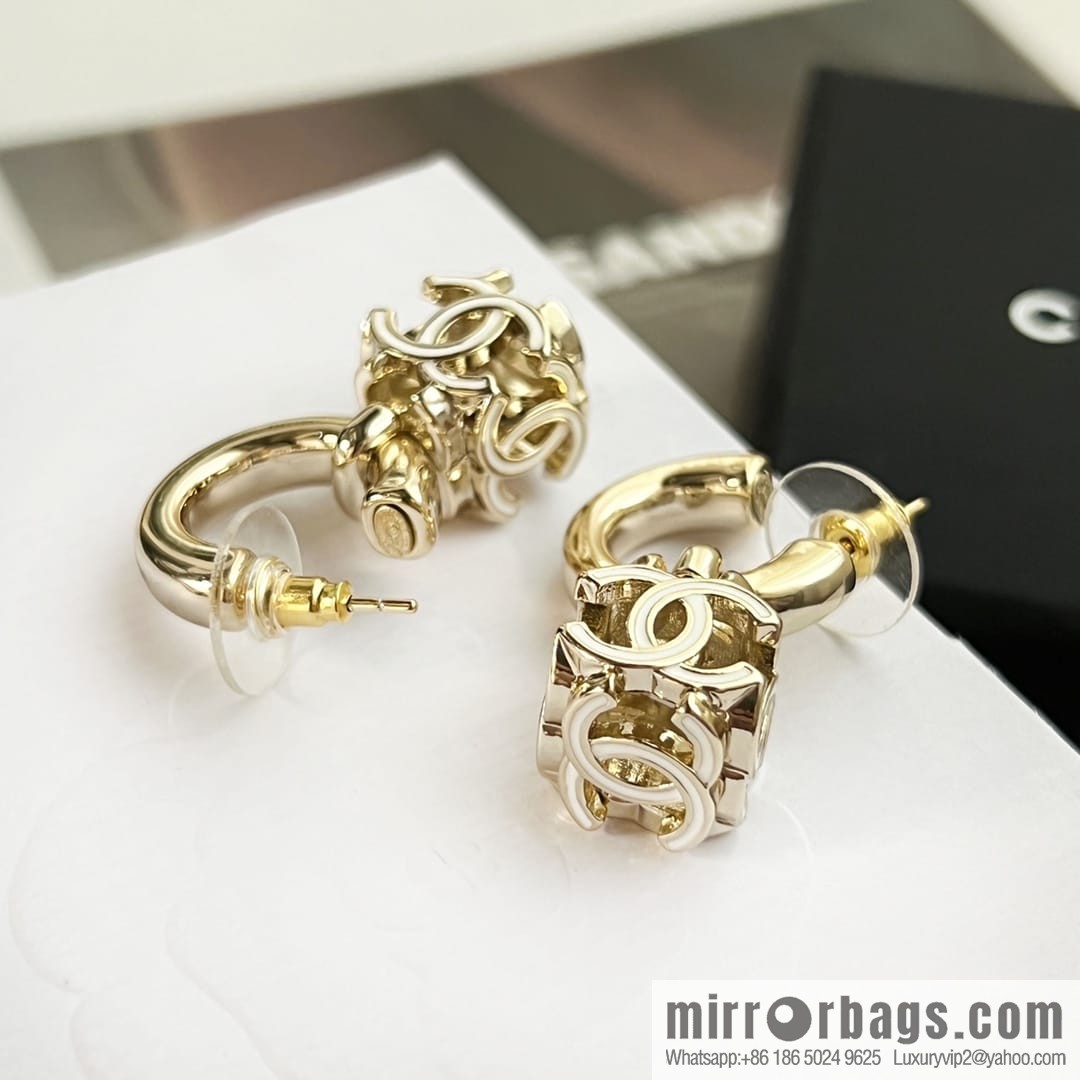 New CHANEL Chanel c2 double c square stud earrings