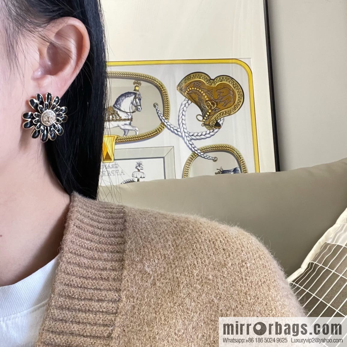 New ☑️ CHANEL Chanel c1 double c black camellia stud earrings