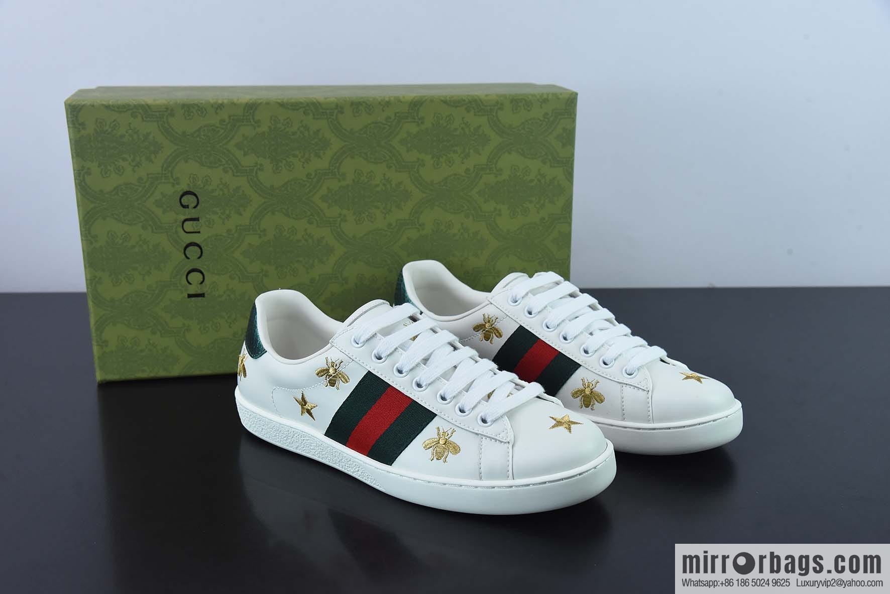 Gucci Gucci white shoes series, classic little bee low-top casual board shoes