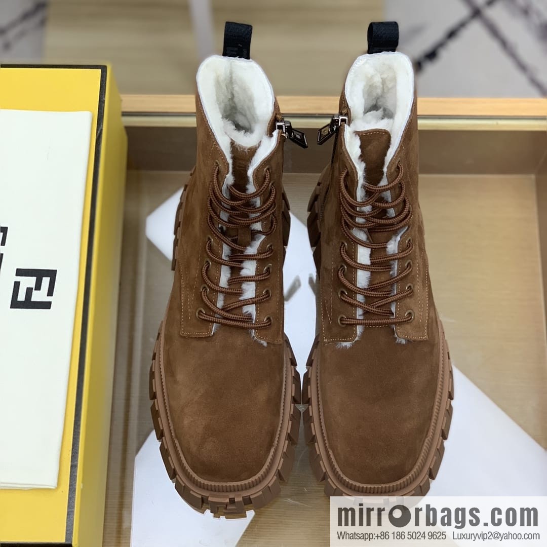 Fendi, new men's bare boots made of brown velvet leather (fabric)