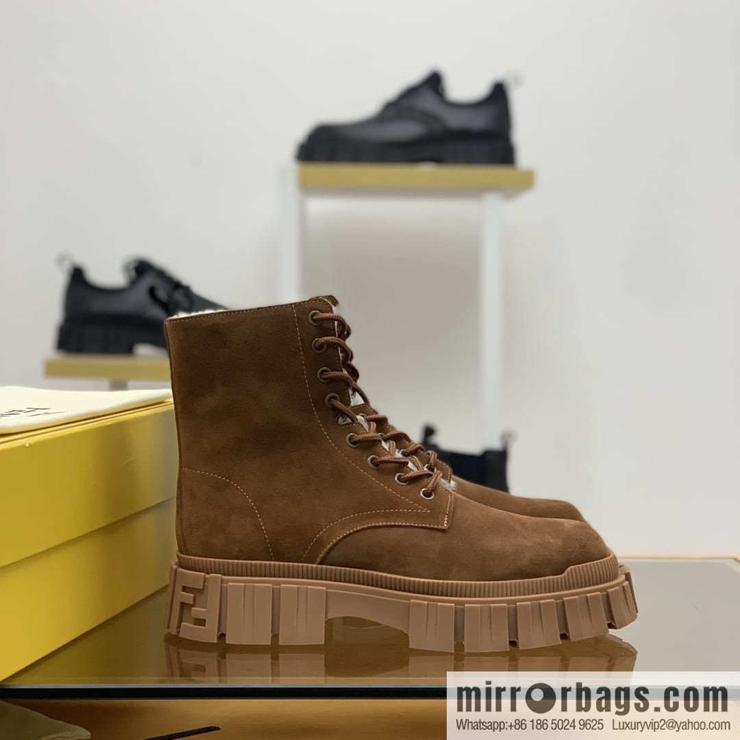 Fendi, new men's bare boots made of brown velvet leather (fabric)