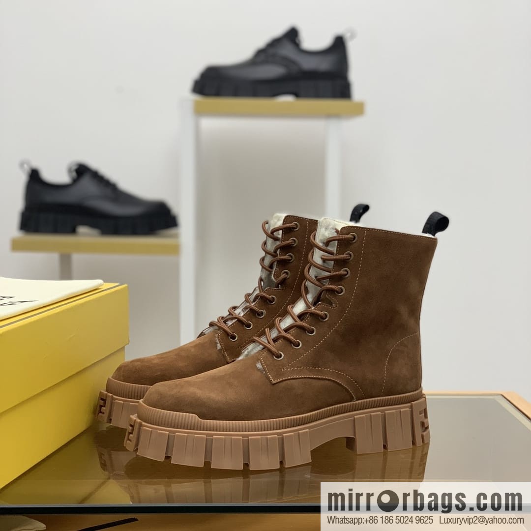 Fendi, new men's bare boots made of brown velvet leather (fabric)