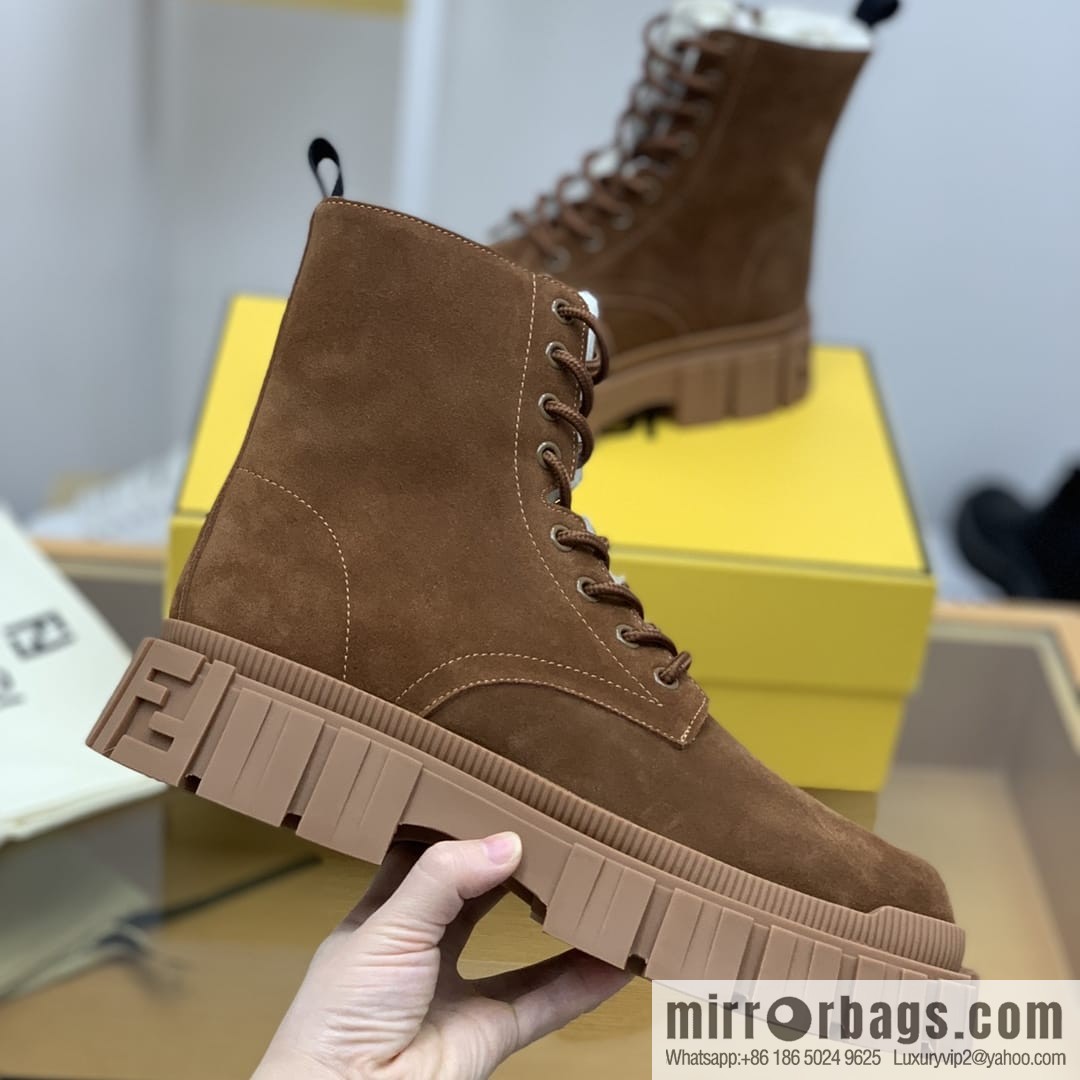 Fendi, new men's bare boots made of brown velvet leather (fabric)
