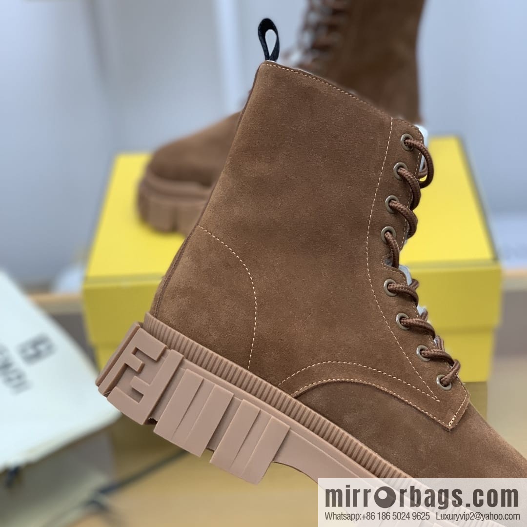 Fendi, new men's bare boots made of brown velvet leather (fabric)