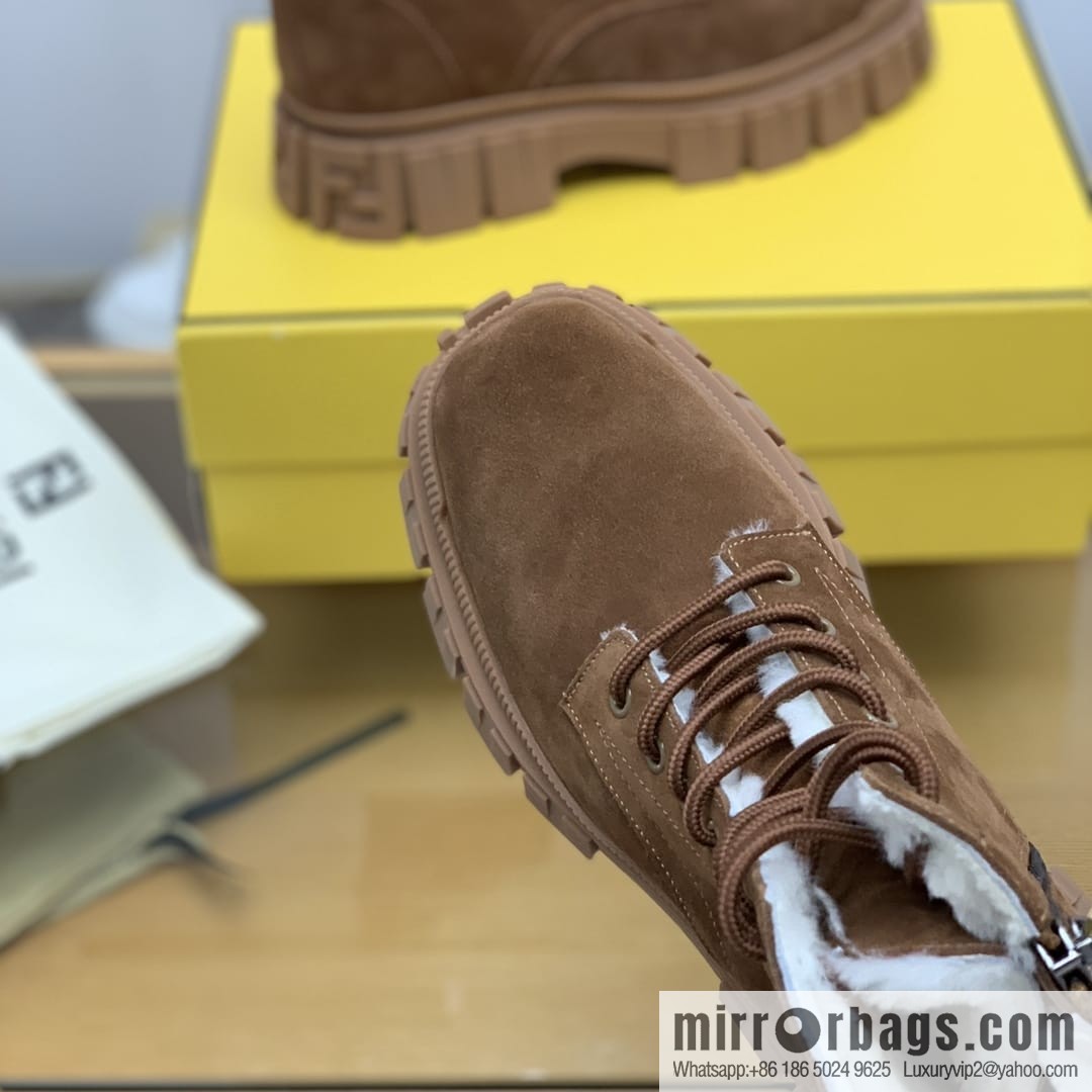 Fendi, new men's bare boots made of brown velvet leather (fabric)