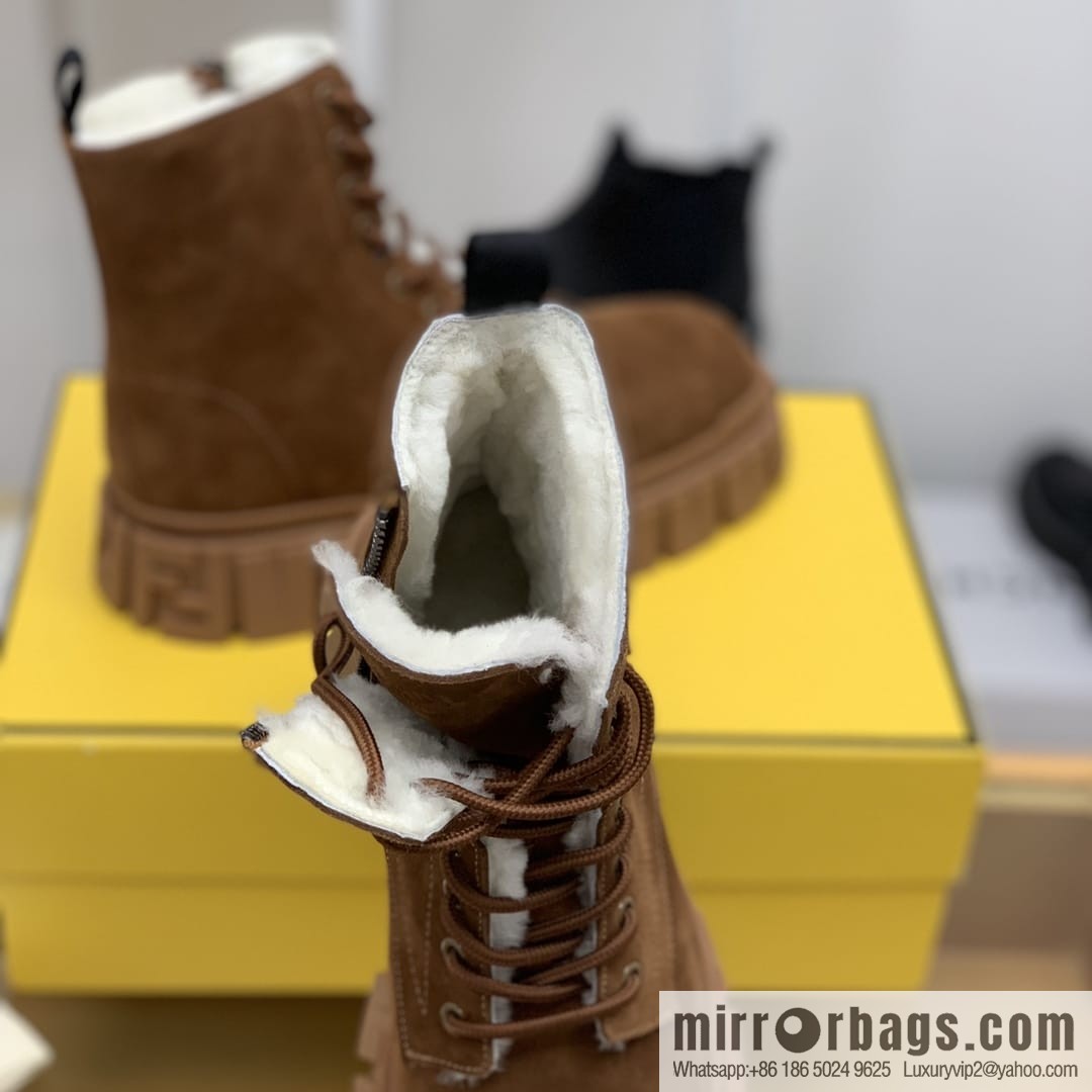 Fendi, new men's bare boots made of brown velvet leather (fabric)