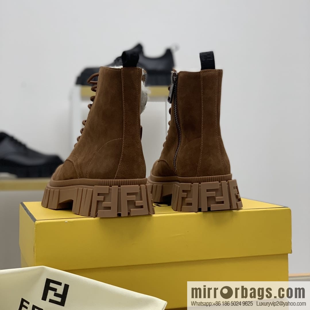 Fendi, new men's bare boots made of brown velvet leather (fabric)