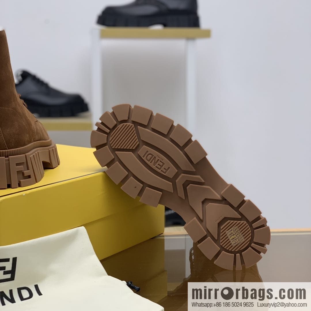 Fendi, new men's bare boots made of brown velvet leather (fabric)