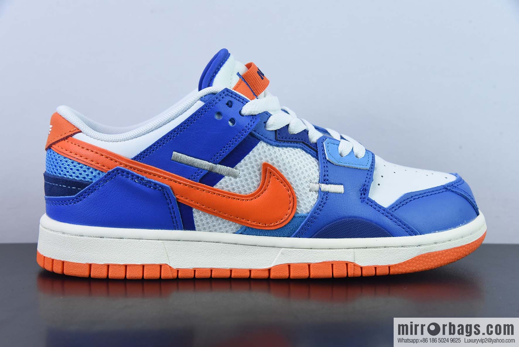 Nk Dunk Scrap Splicing Stitching Low Top Skating Shoes Blue White Orange Knicks Stitching Monster, Item Number: DM0128-100