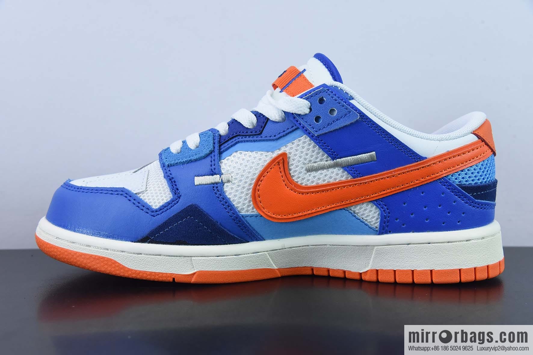 Nk Dunk Scrap Splicing Stitching Low Top Skating Shoes Blue White Orange Knicks Stitching Monster, Item Number: DM0128-100