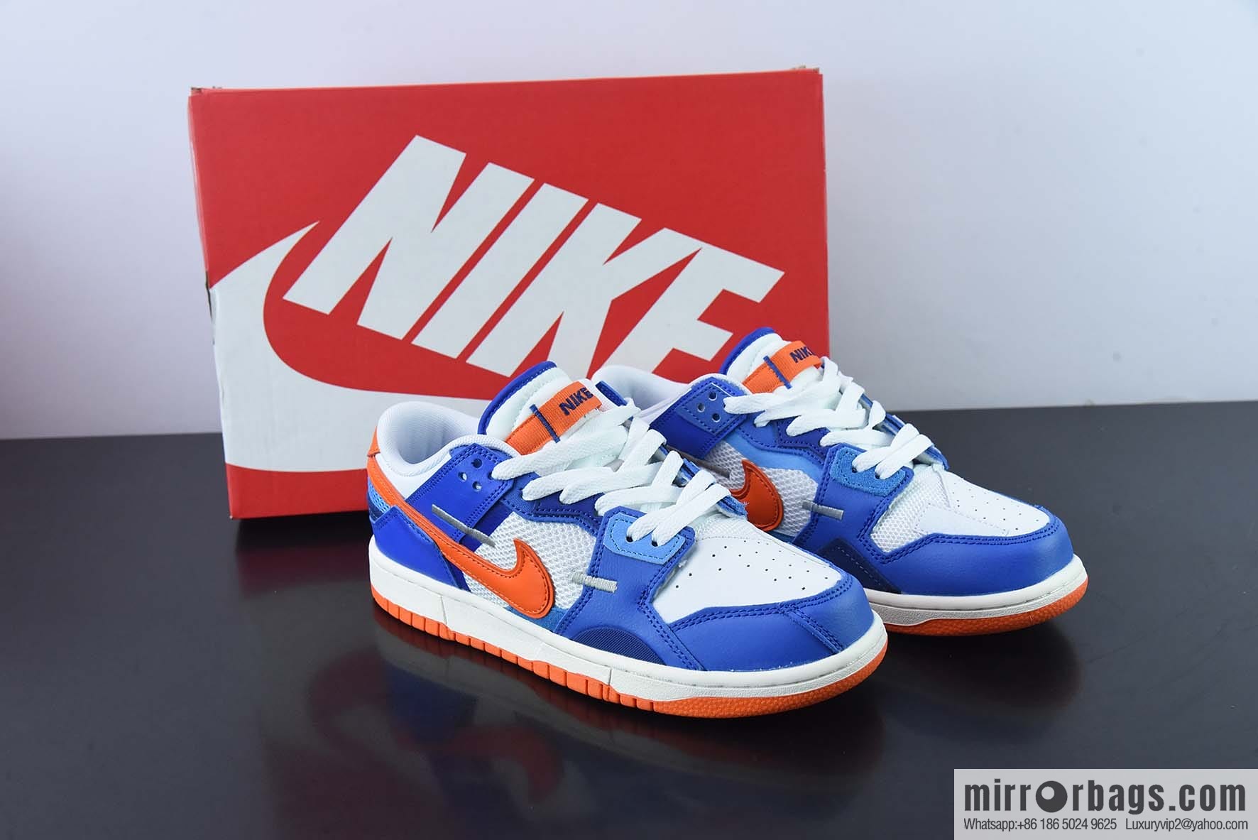 Nk Dunk Scrap Splicing Stitching Low Top Skating Shoes Blue White Orange Knicks Stitching Monster, Item Number: DM0128-100