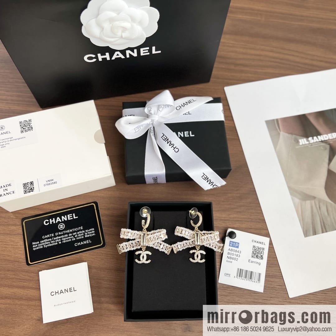 New ☑️ CHANEL Chanel c3 double c bow pearl stud earrings