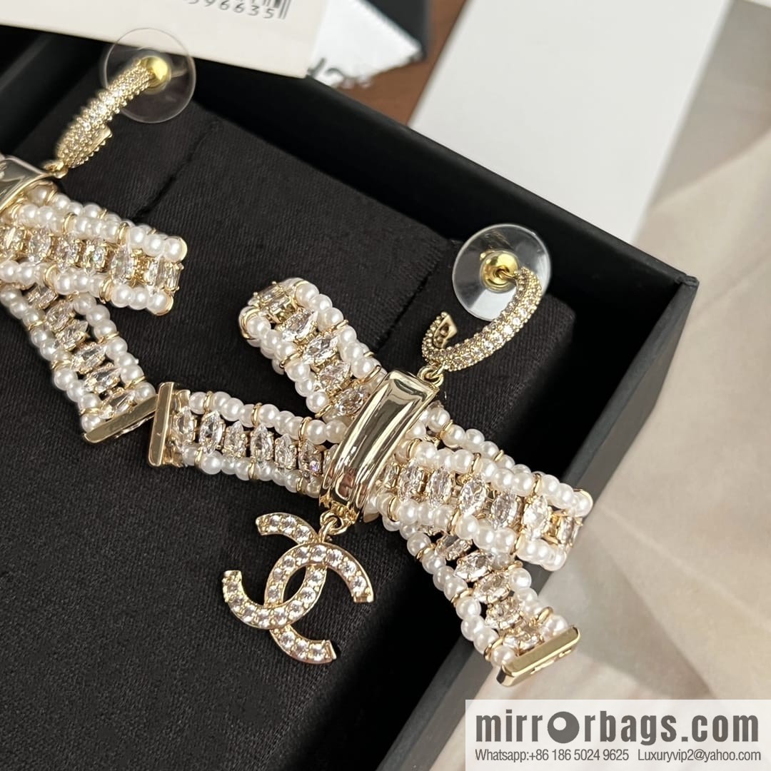 New ☑️ CHANEL Chanel c3 double c bow pearl stud earrings