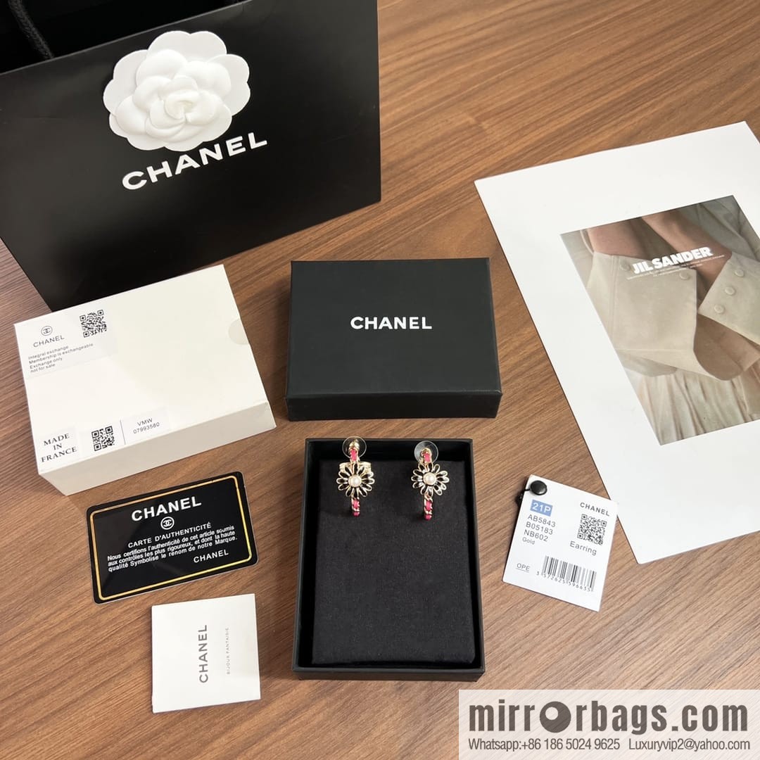 New ☑️ CHANEL Chanel double c semi-round red leather rope stud earrings