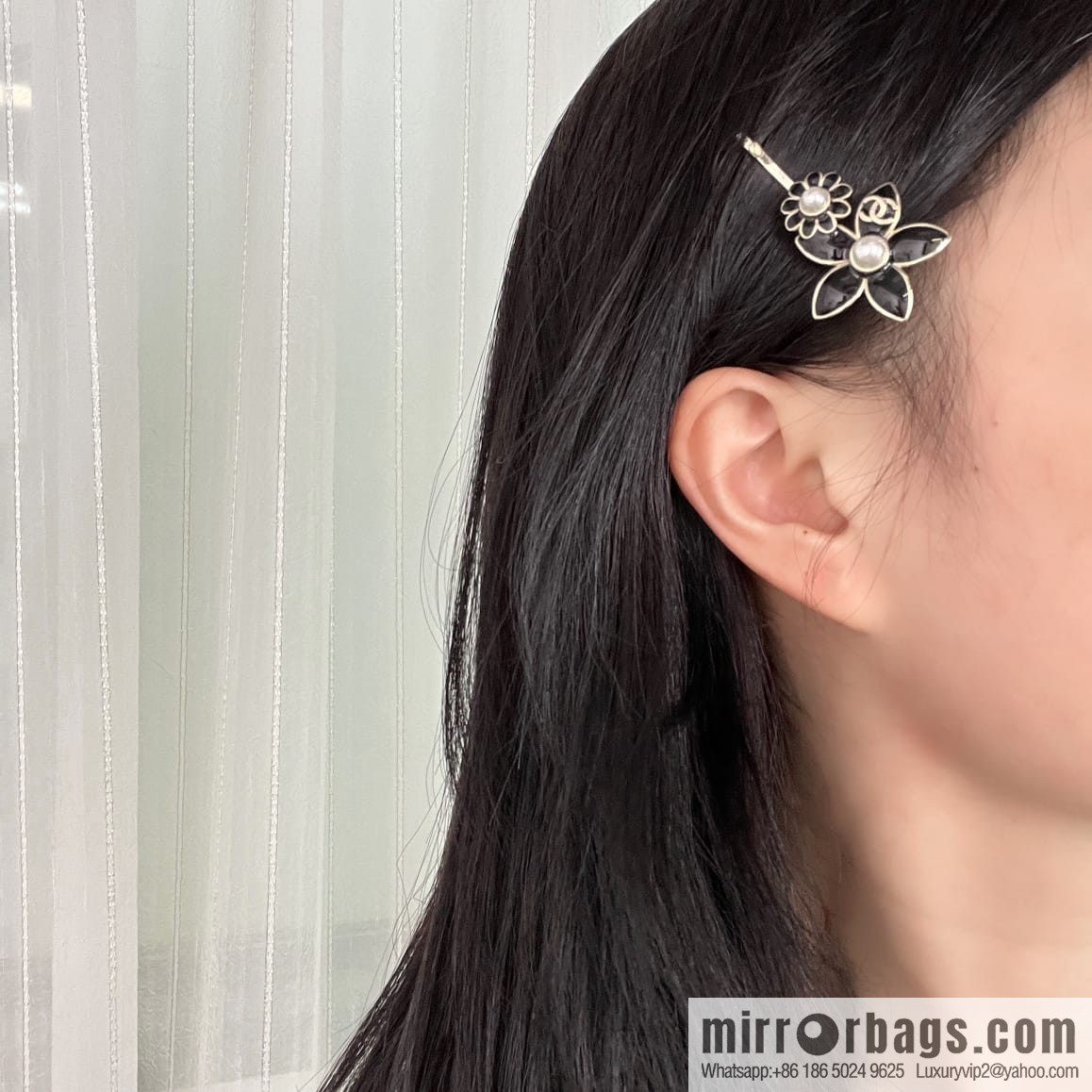 New ☑️ CHANEL Chanel double c black flower hairpin hairpin