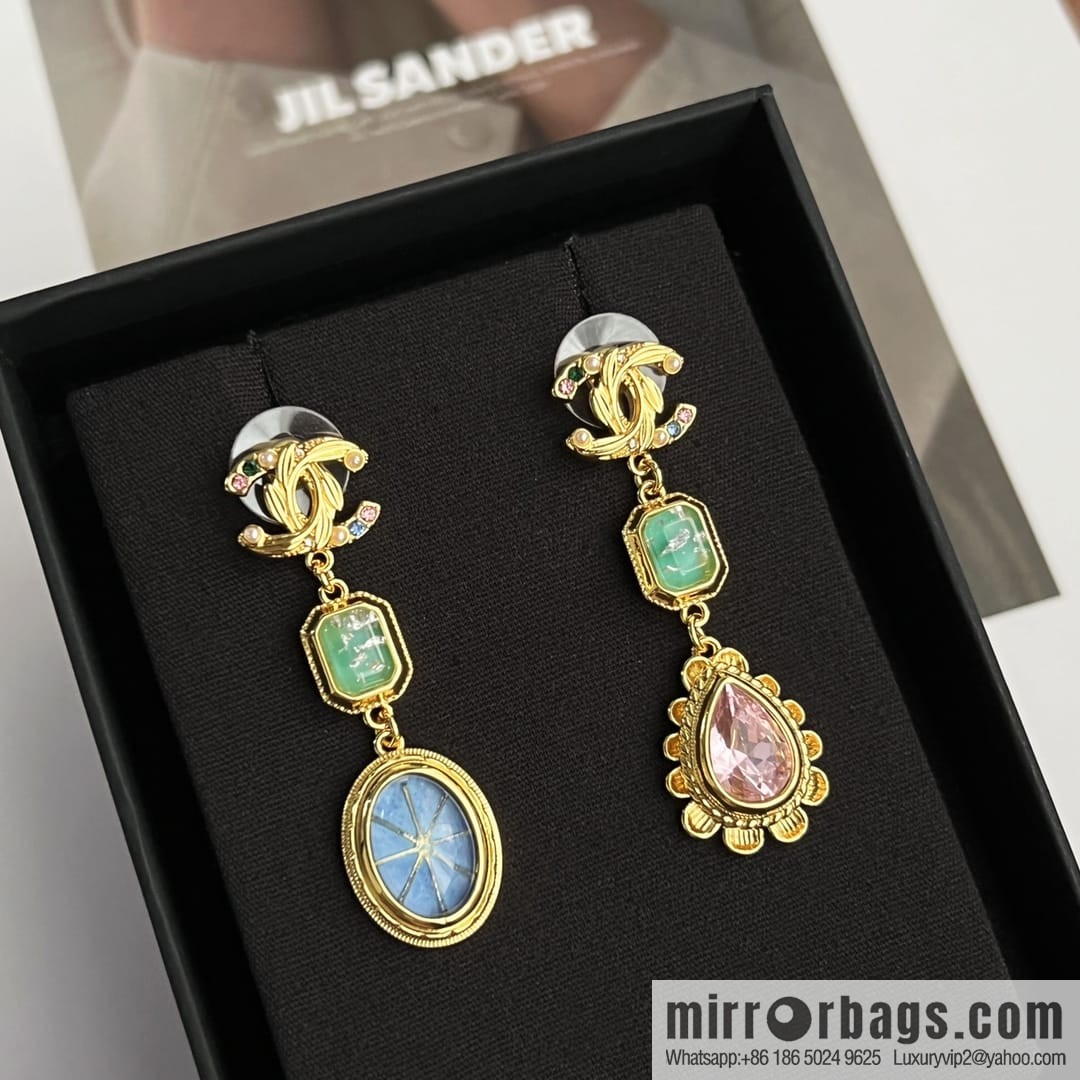 New ☑️ CHANEL Chanel c3 double c colored treasure stud earrings