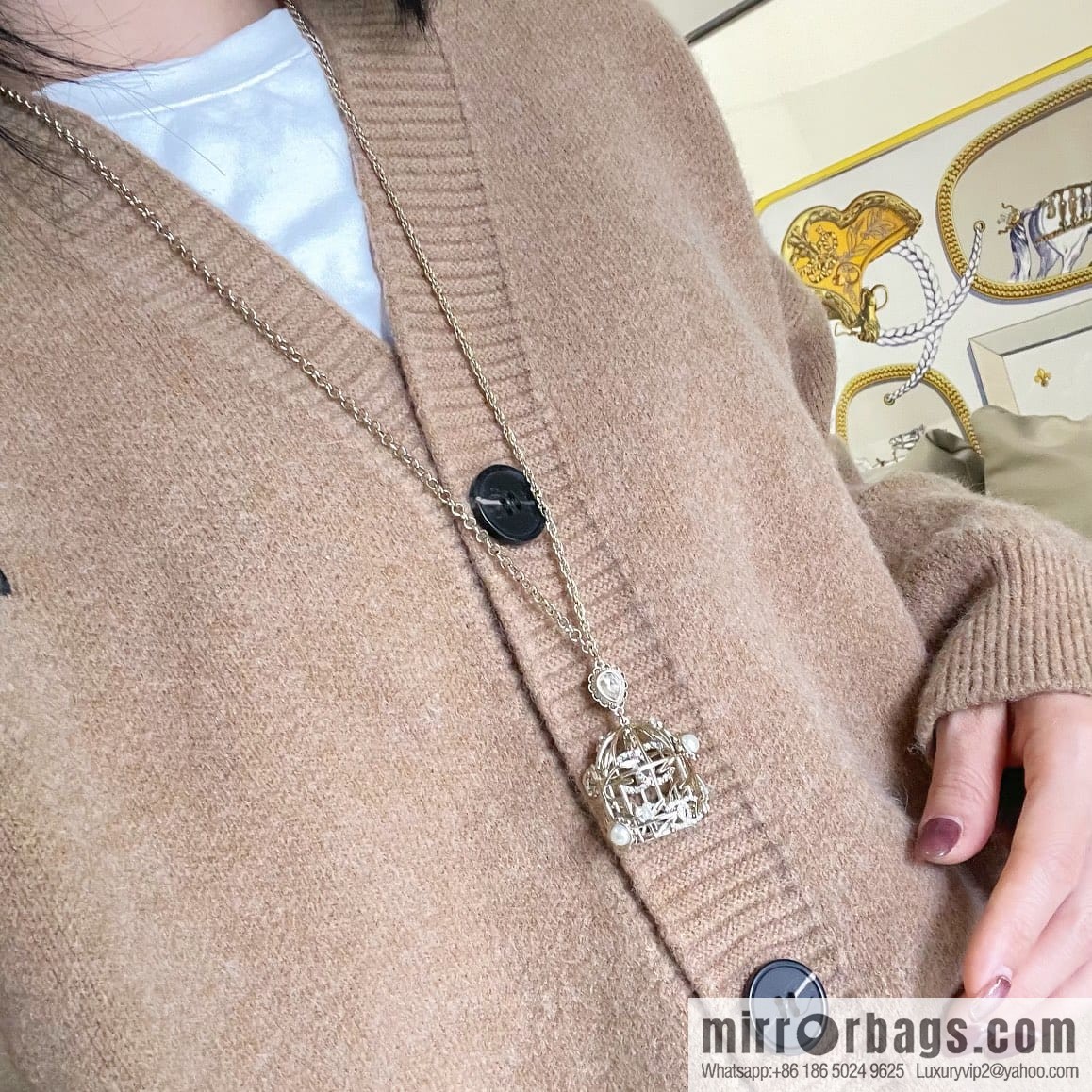 New ☑️ CHANEL Chanel double c colored treasure bird cage necklace sweater chain