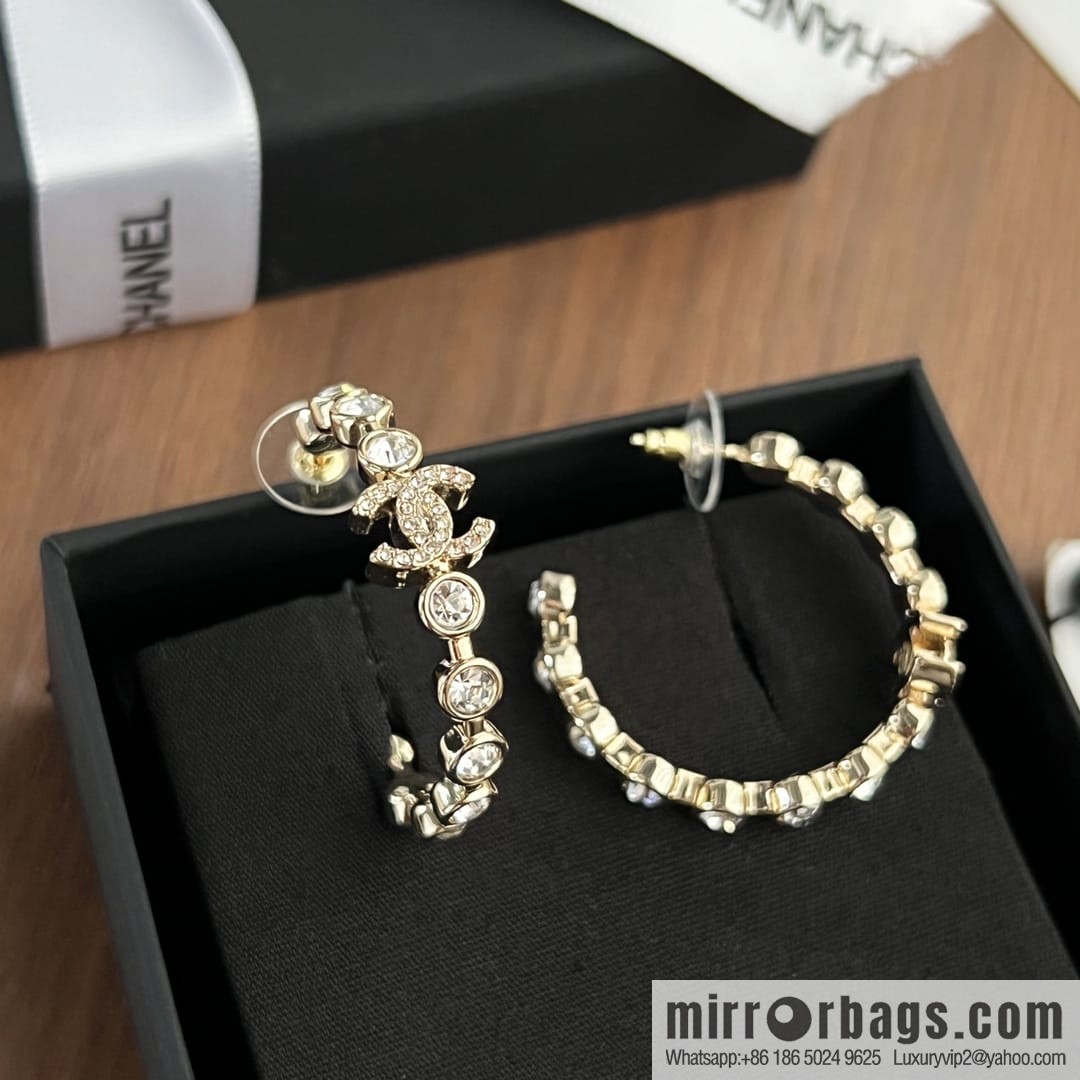 New ☑️ CHANEL Chanel semi-round double c round diamond stud earrings