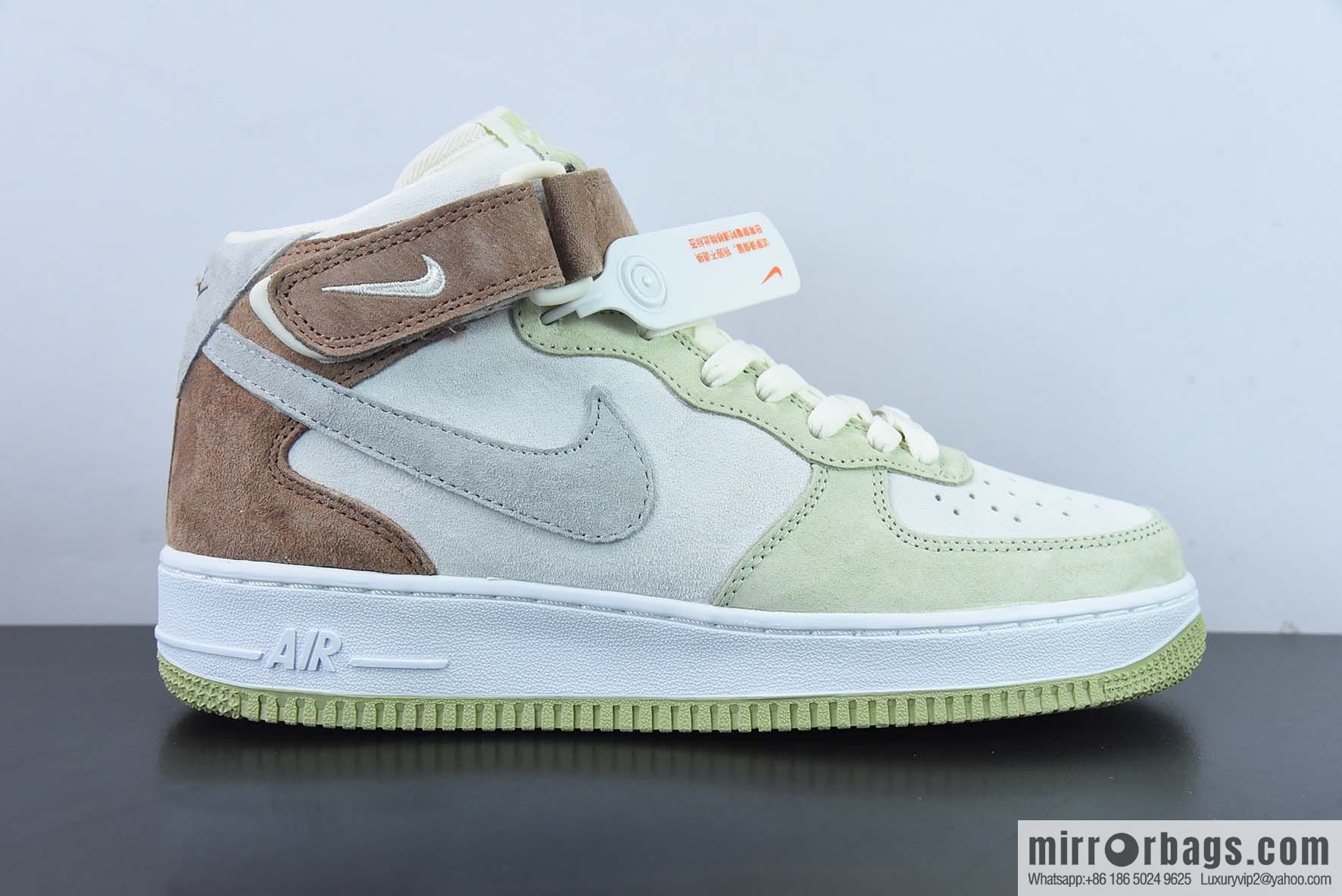 Nk Air Force 1 '07 Mid lemon yellow, brown-gray patchwork Air Force One mid-top casual shoes, item number: AL6896 558