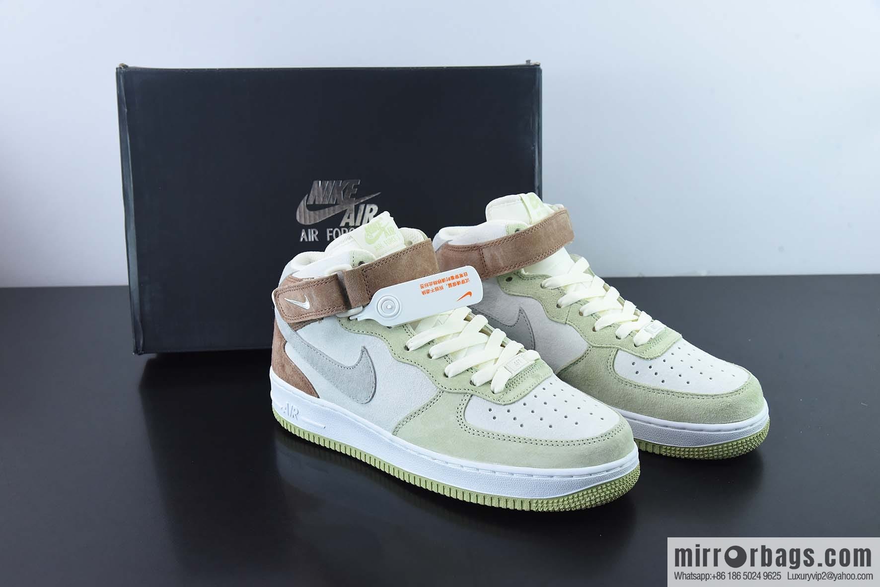 Nk Air Force 1 '07 Mid lemon yellow, brown-gray patchwork Air Force One mid-top casual shoes, item number: AL6896 558