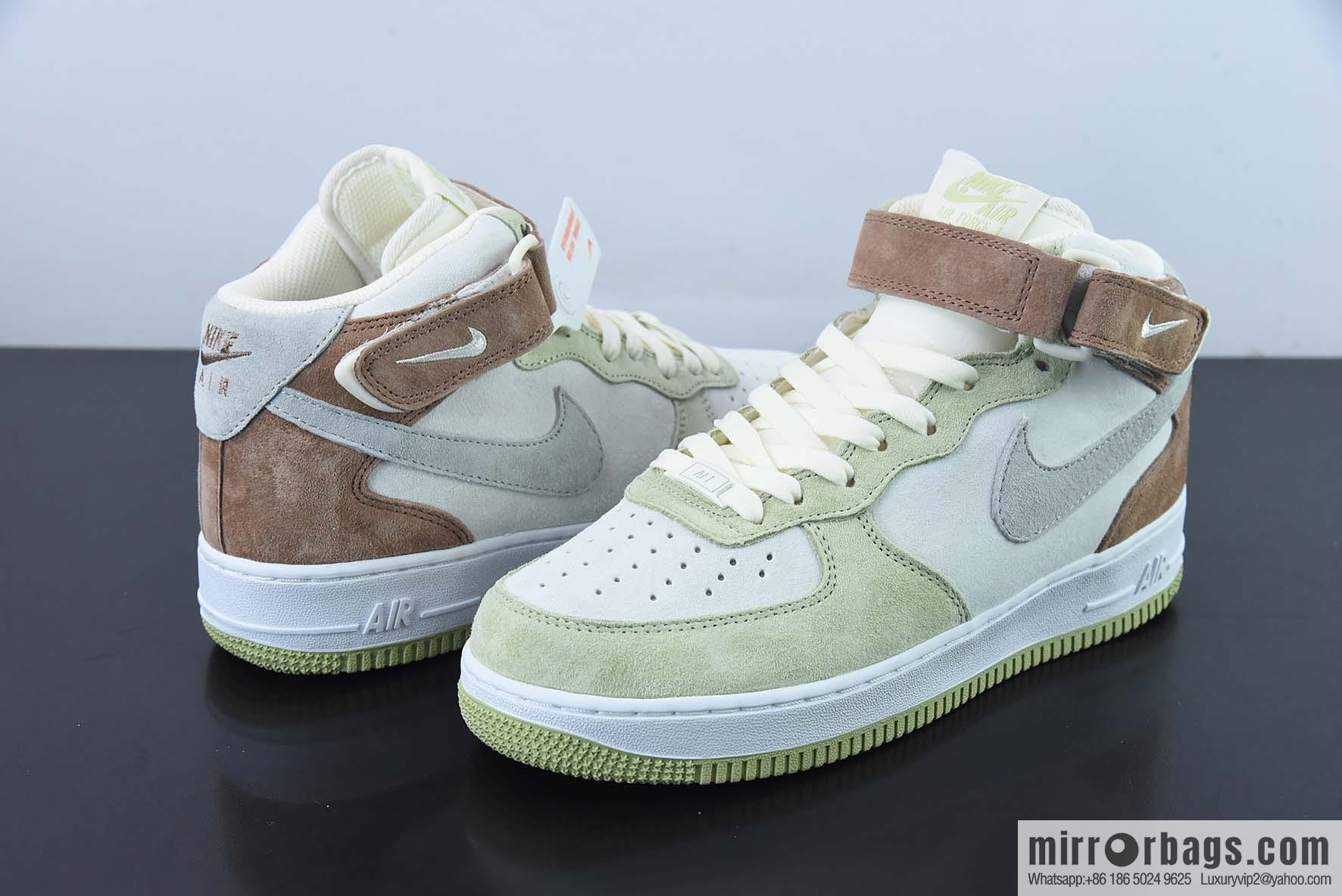 Nk Air Force 1 '07 Mid lemon yellow, brown-gray patchwork Air Force One mid-top casual shoes, item number: AL6896 558