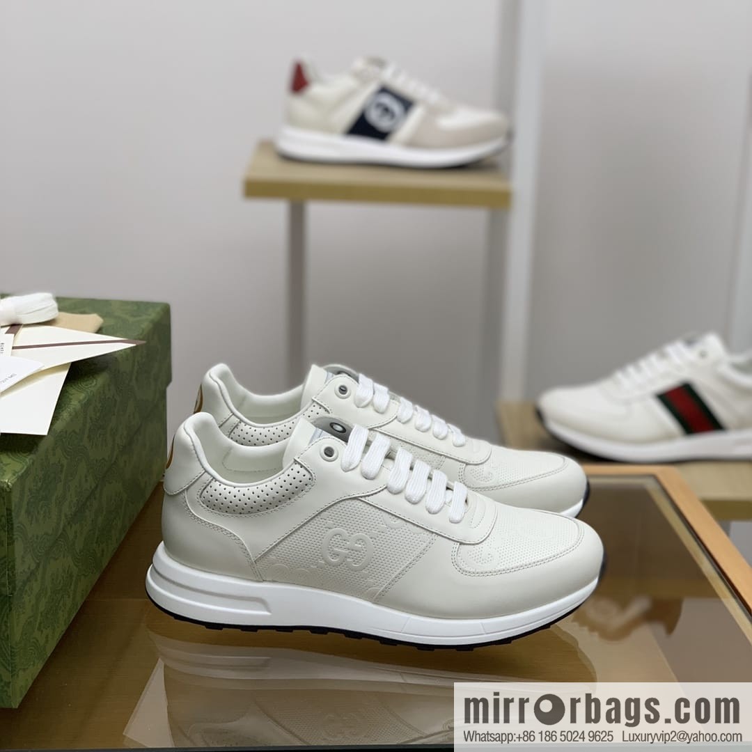 Gucci Gucci uses white leather letter embossed men's sports running shoes