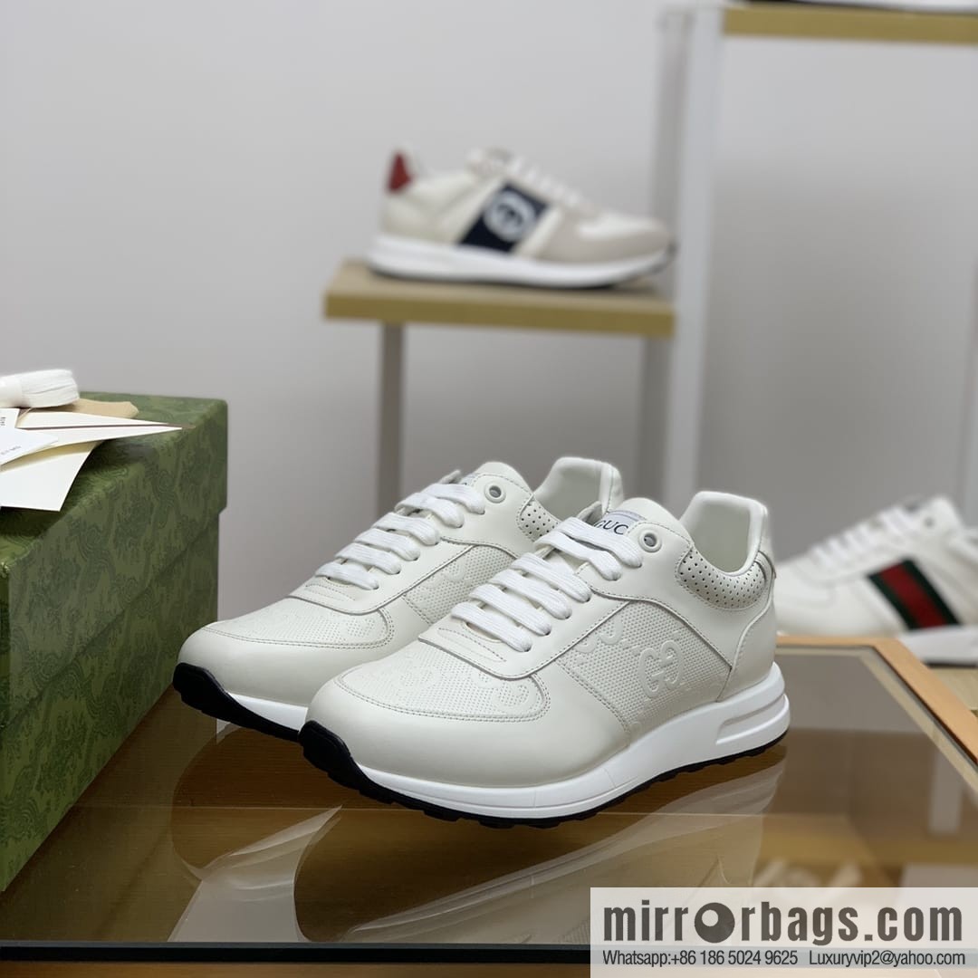 Gucci Gucci uses white leather letter embossed men's sports running shoes