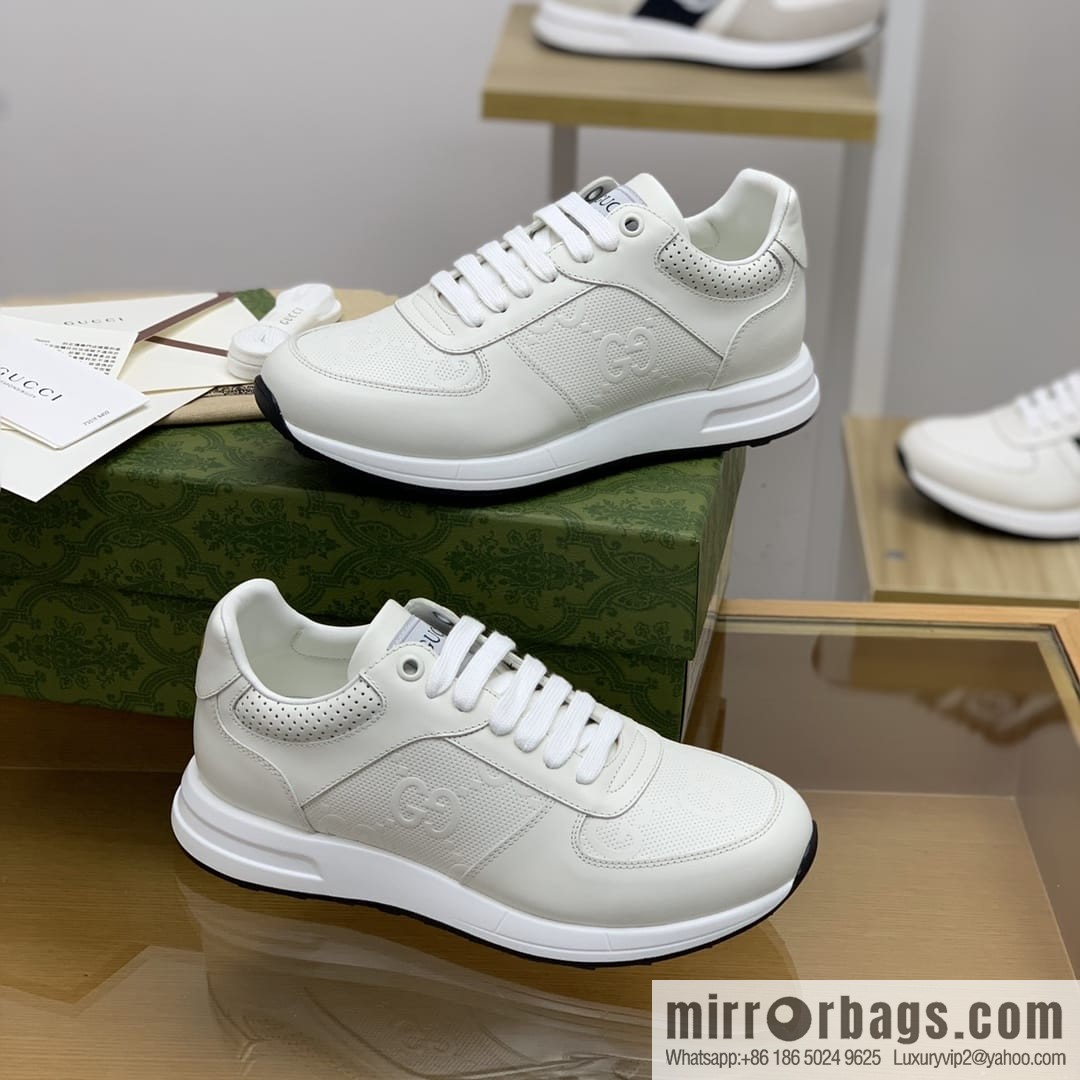 Gucci Gucci uses white leather letter embossed men's sports running shoes