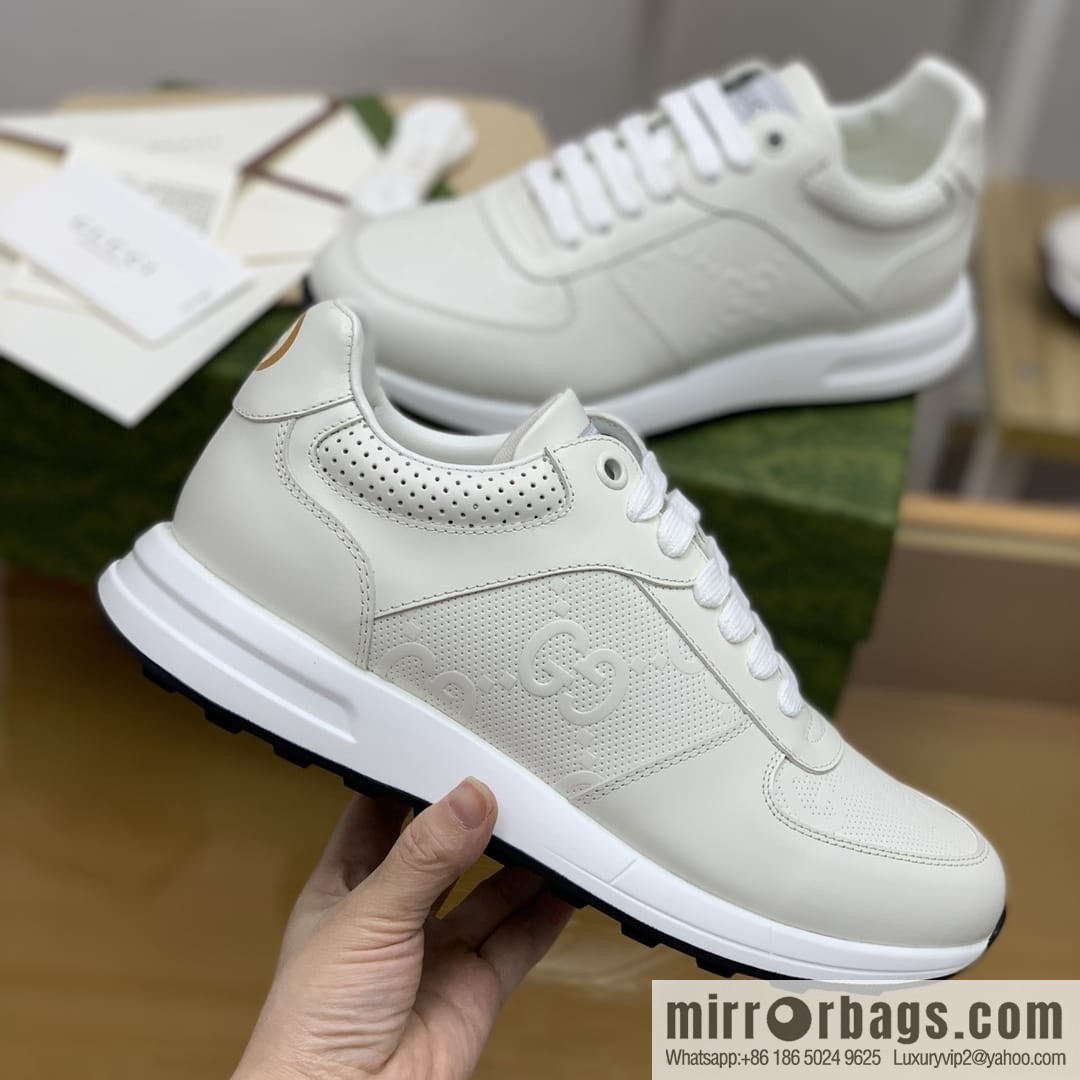 Gucci Gucci uses white leather letter embossed men's sports running shoes
