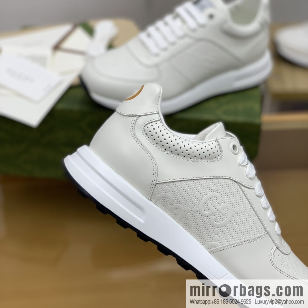 Gucci Gucci uses white leather letter embossed men's sports running shoes